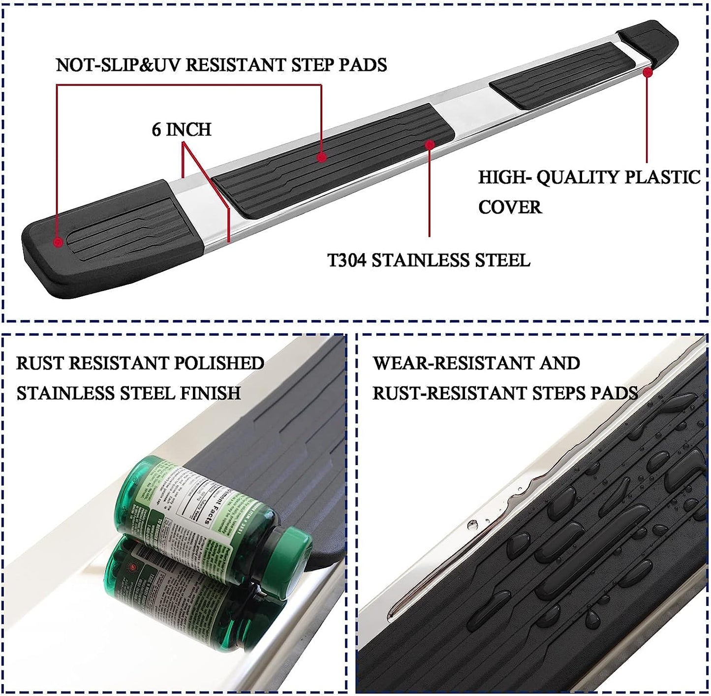 Running Boards Compatible with 2019-2024 Chevy Silverado/GMC Sierra 1500 Double Cab, 2020-2024 Silverado/Sierra 2500HD 3500HD Double Cab S6 Style.- COMNOVA AUTOPART