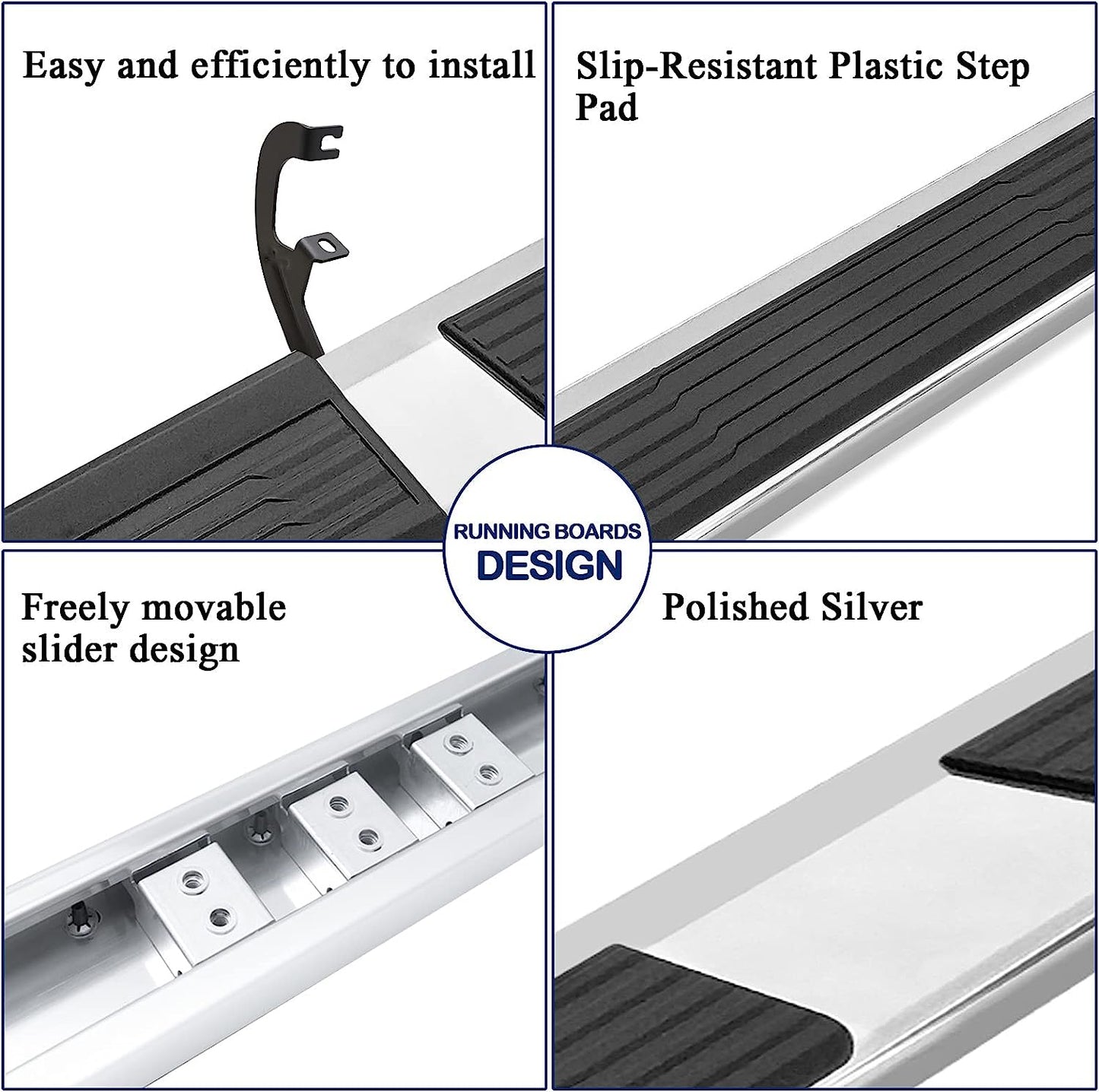 Running Boards Compatible with 2019-2024 Chevy Silverado/GMC Sierra 1500 Double Cab, 2020-2024 Silverado/Sierra 2500HD 3500HD Double Cab S6 Style.- COMNOVA AUTOPART