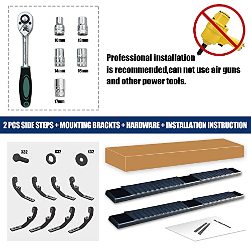 Running Boards& Steps Nerf Bars Compatible with 2019-2024 Chevy Silverado/GMC Sierra 1500 Crew Cab, 2020-2024 Silverado/Sierra 2500HD 3500HD Crew Cab H6&D6 Style.- COMNOVA AUTOPART