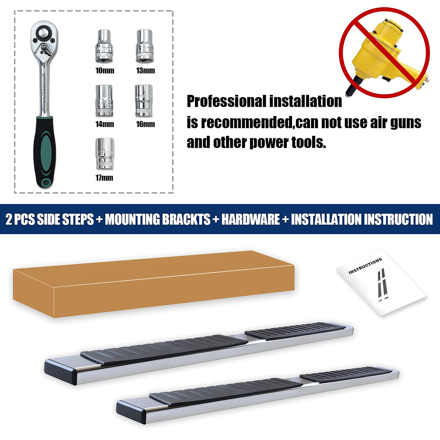 Running Boards for 2019-2024 Dodge Ram 1500 New Body Style Quad Cab H6 Style. - COMNOVA AUTOPART