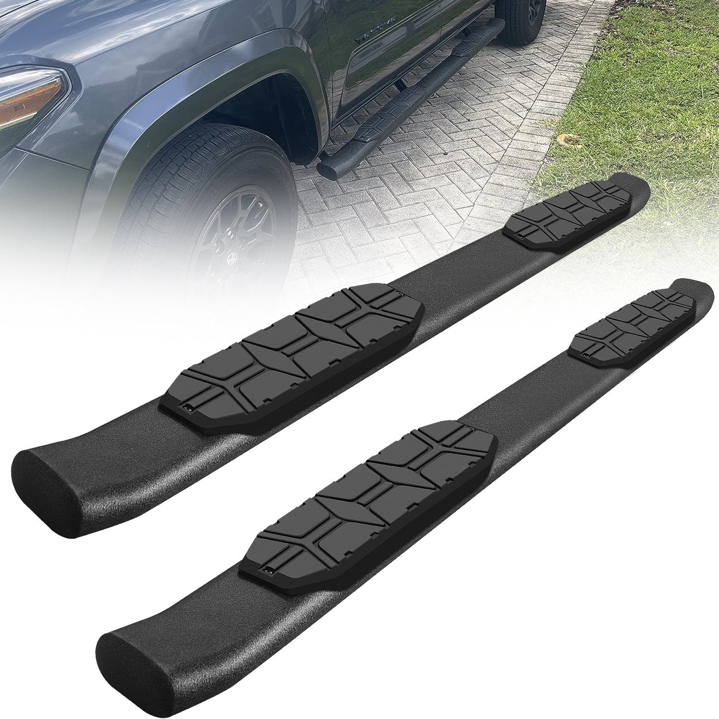 Running Boards Compatible with 2005-2023 Nissan Frontier Crew Cab, 4.3 Inches Oval Nerf Bars 5X Style. - COMNOVA AUTOPART