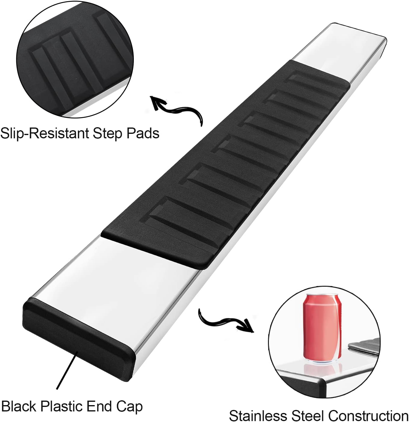 Running Boards Compatible with 2019-2024 Chevy Silverado/Gmc Sierra 1500 ; 2022-2024 2500 / 3500 Regular Cab, Stainless Steel Side Steps H6 Style.- COMNOVA AUTOPART