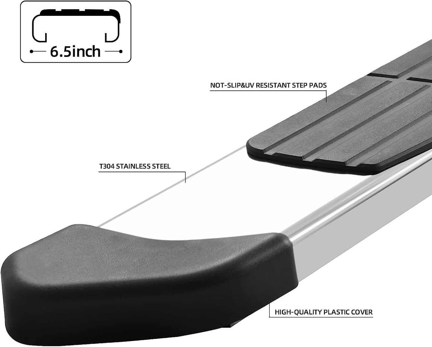 6.5¡± Running Boards Compatible with 2009-2018 Dodge Ram 1500 & 2010-2024 Ram 2500 3500 Crew Cab, Stainless Steel Side Steps T6 Style.- COMNOVA AUTOPART
