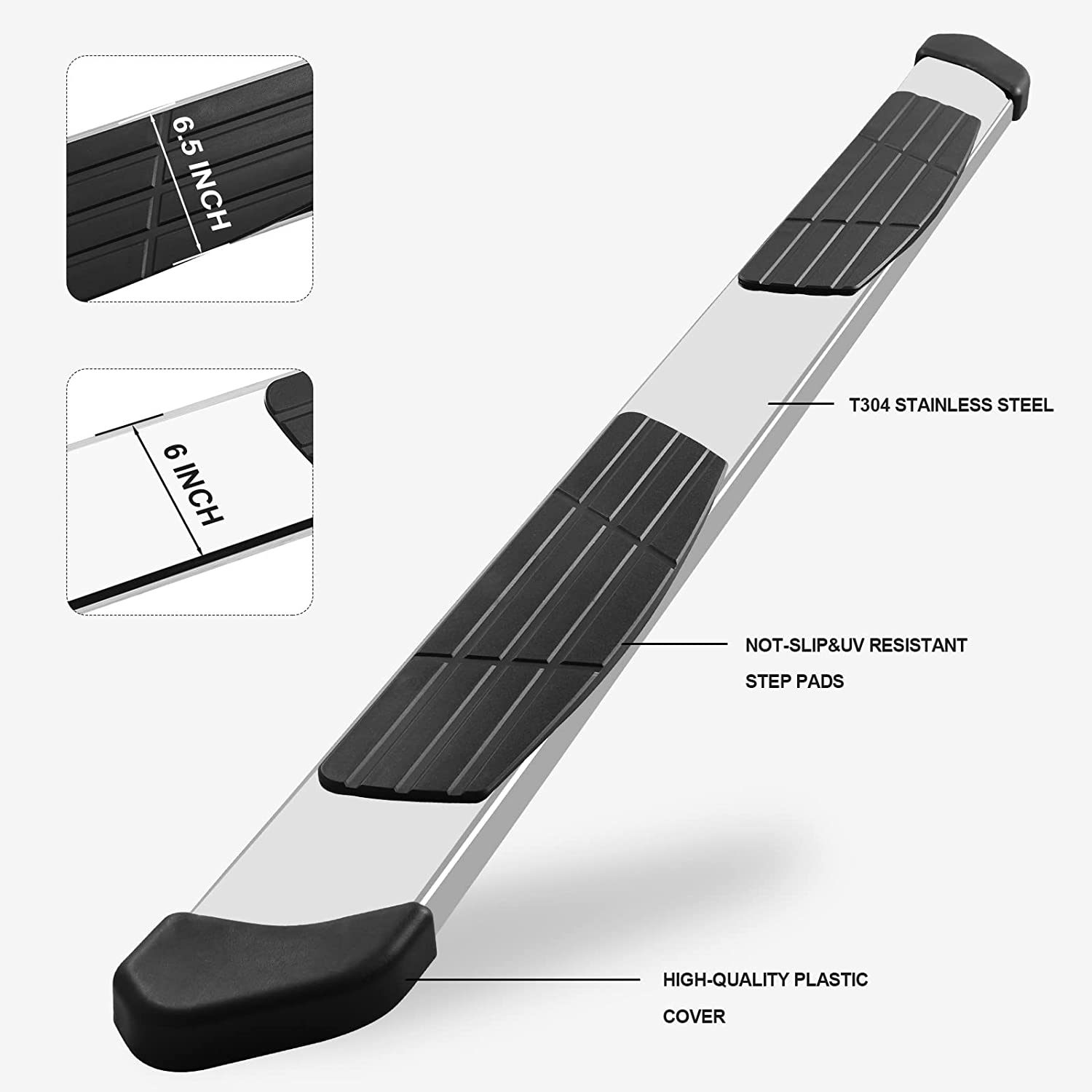 6.5¡± Running Boards Compatible with 2022-2024 Toyota Tundra Crewmax Cab, Stainless Steel Side Steps T6 Style.- COMNOVA AUTOPART