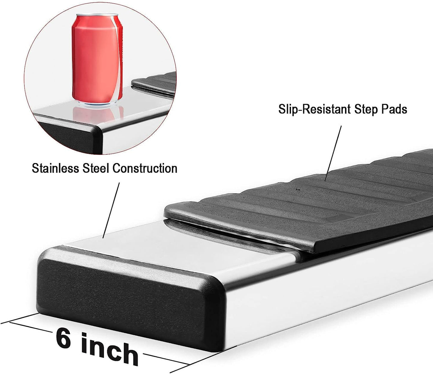 Running Boards Compatible with 2019-2024 Ford Ranger Super Crew Cab with 4 Full Size Doors, Stainless Steel Side Steps H6 Style.- COMNOVA AUTOPART