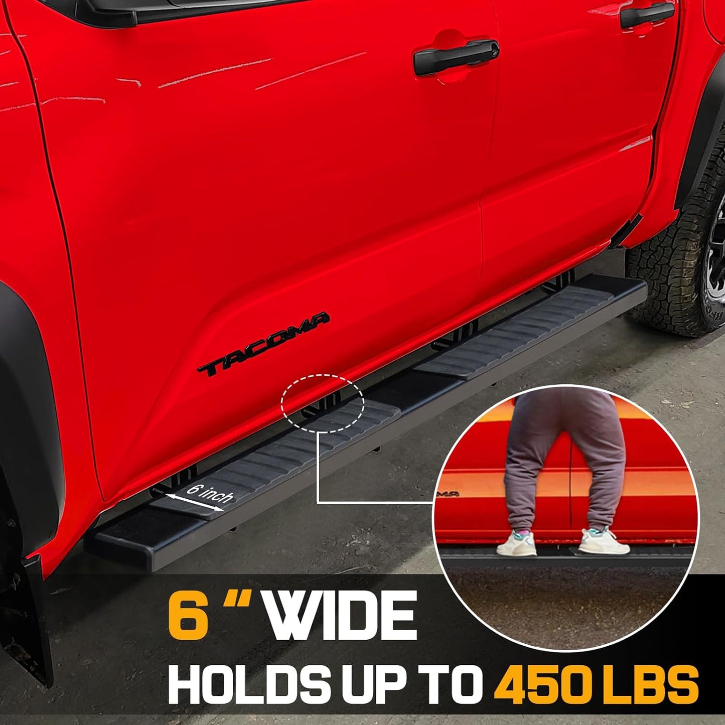 COMNOVA 6 Inches Running Boards for 2024 Toyota Tacoma Double Cab with 4 Full-Size Doors. Side Steps Running Boards for Toyota Tacoma Made with Carbon Steel. COMNOVA AUTOPART