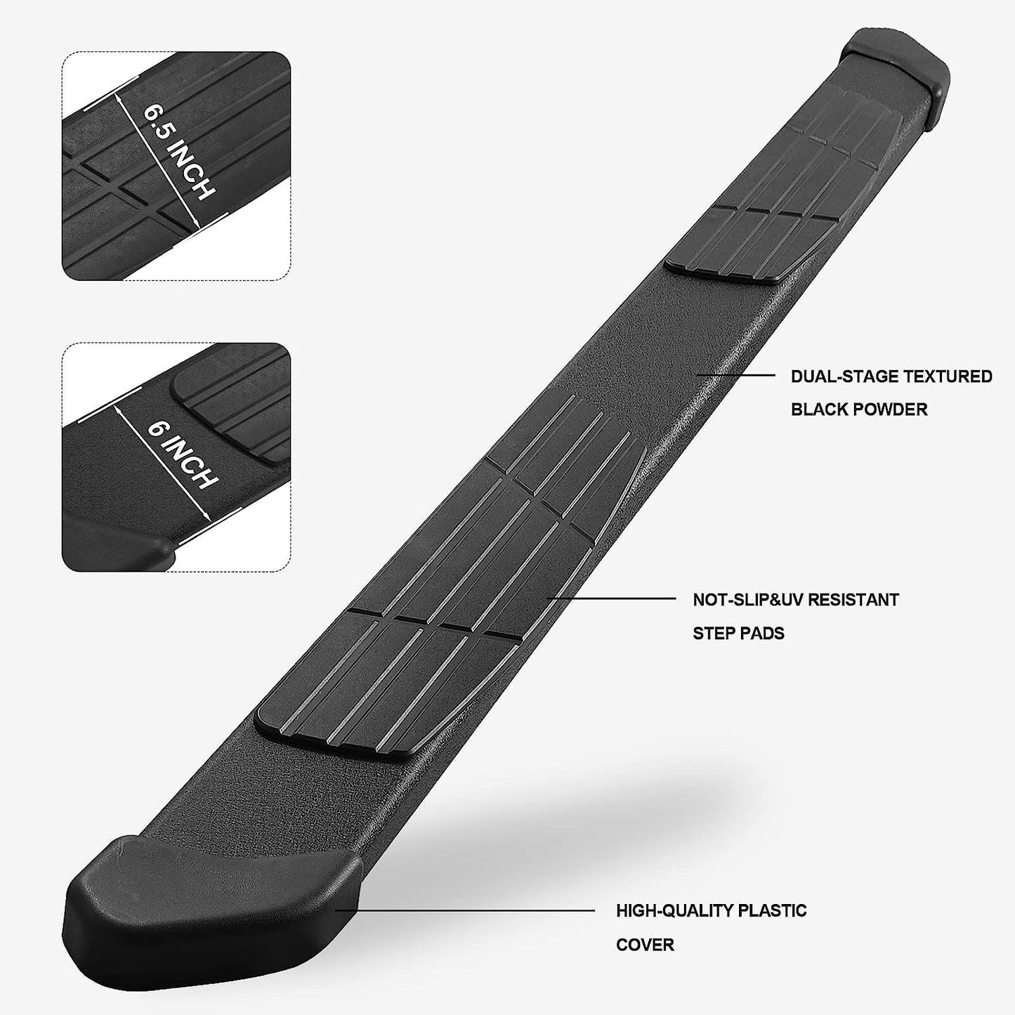 6.5” Running Boards Compatible with 2009-2018 Dodge Ram 1500 Quad Cab(Incl. 19-23 Ram 1500 Classic)& 2010-2024 Ram 2500 3500, Black Side Steps T6 Style. - COMNOVA AUTOPART