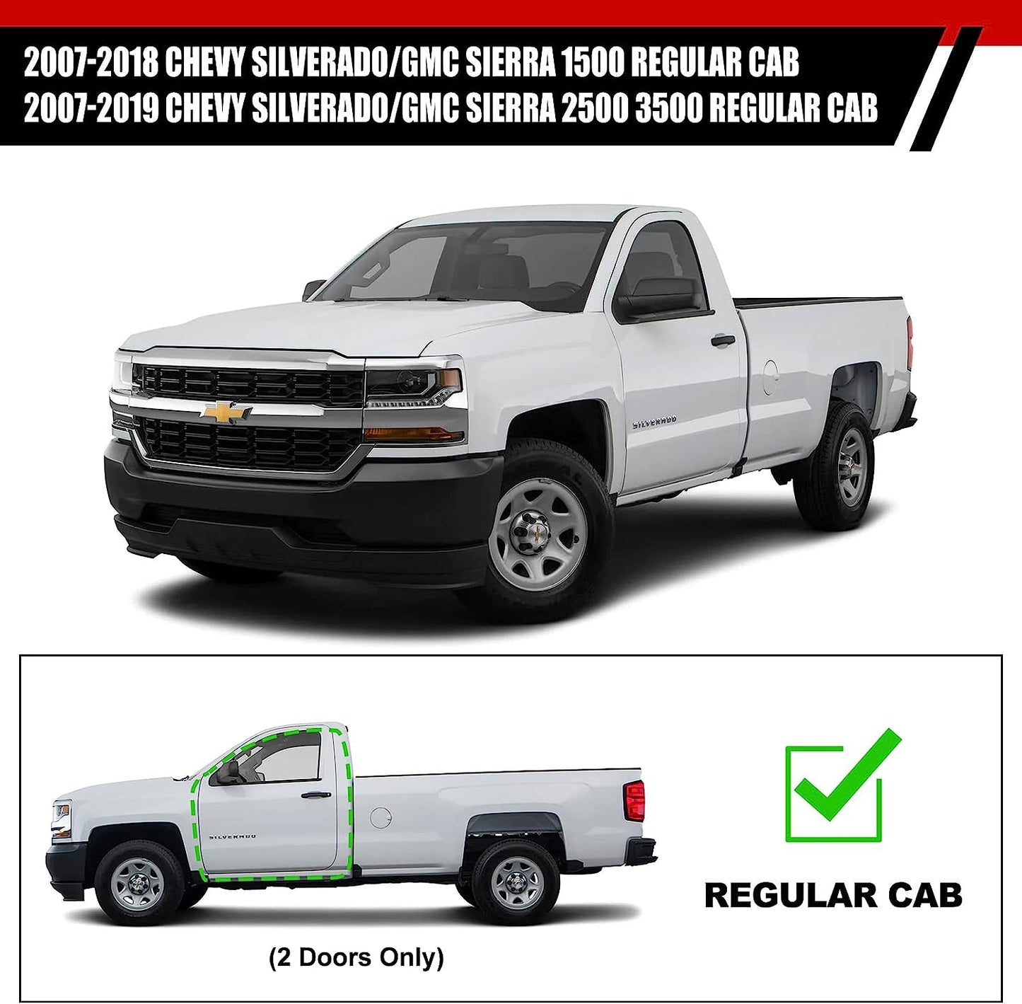 Running Boards Compatible with 2007-2018 Chevy Silverado/Gmc Sierra 1500, 2007-2019 2500/3500 Regular/Standard/Single Cab, Stainless Steel Side Steps H6 Style. - COMNOVA AUTOPART