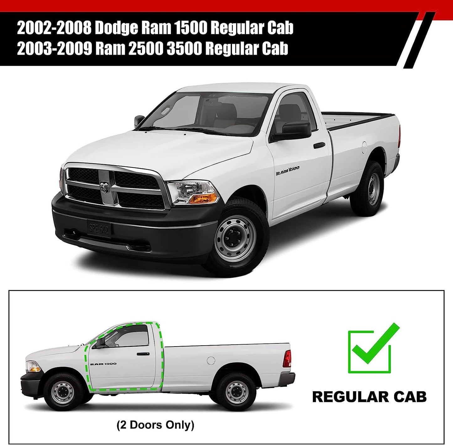 Running Boards Compatible with 2002-2008 Dodge Ram 1500, 2003-2009 Ram 2500 3500 Regular Cab H6 Style. - COMNOVA AUTOPART