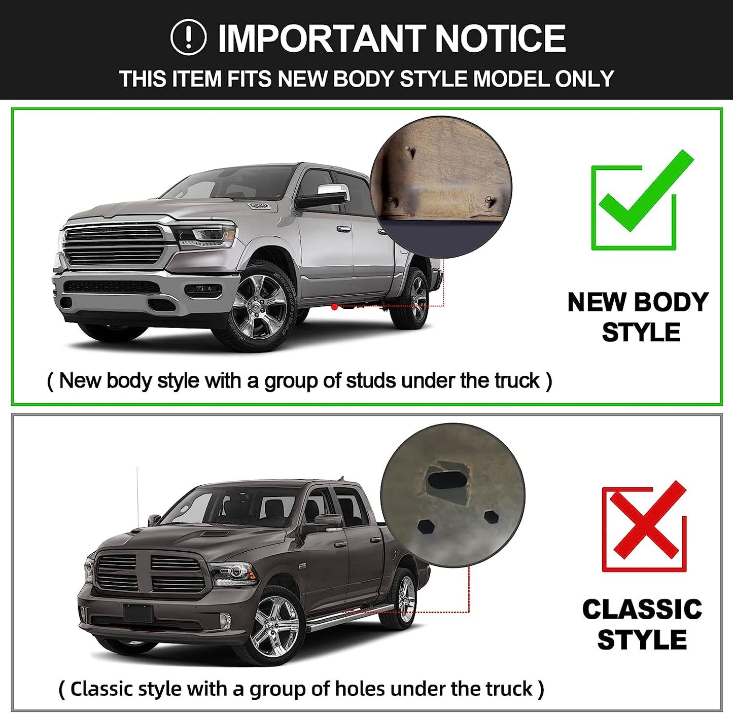 Running Boards Compatible with 2019-2024 Dodge Ram 1500 Regular Cab New Body Style H6 Style.- COMNOVA AUTOPART