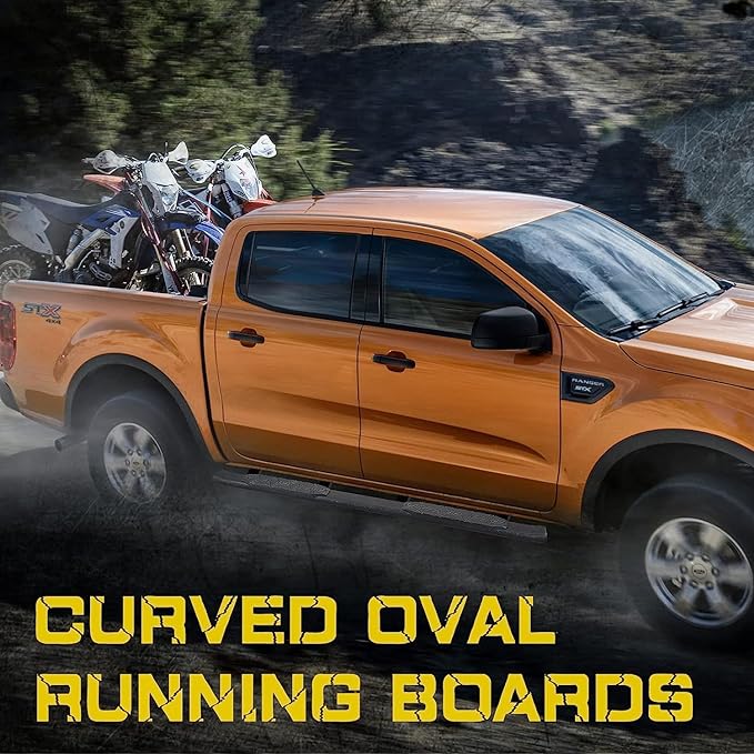 Running Boards Compatible with 2019-2024 Chevy Silverado/Sierra 1500 Crew Cab & 2020-2024 Chevy Silverado/Sierra 2500HD 3500HD Crew Cab. 4.3 Inches Oval Nerf Bars 5X Style.