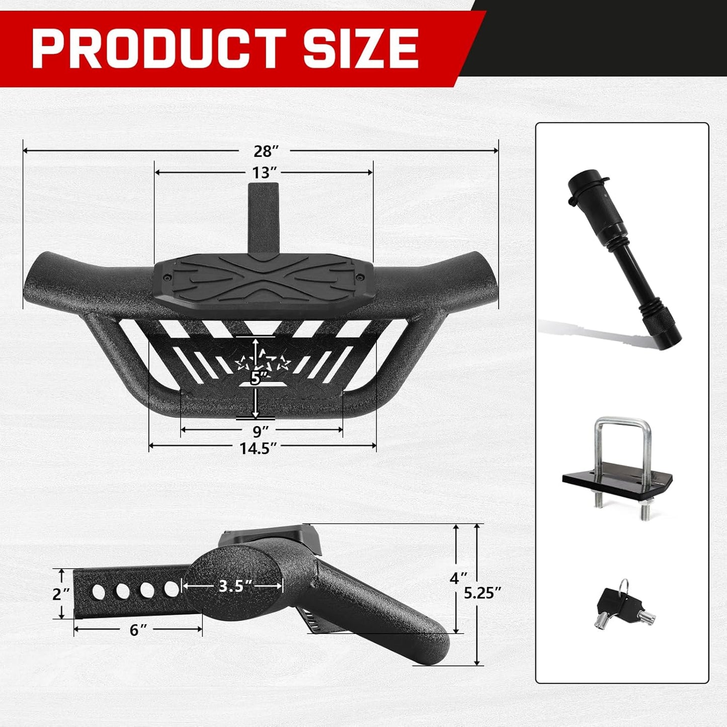 COMNOVA Double Layer Tow Hitch Step for 2" Hitch Receiver, Carbon Steel with Dual-Stage Black Powder Anti-Slip Trailer Hitch Step Universal Fit for Trucks SUV Car Van