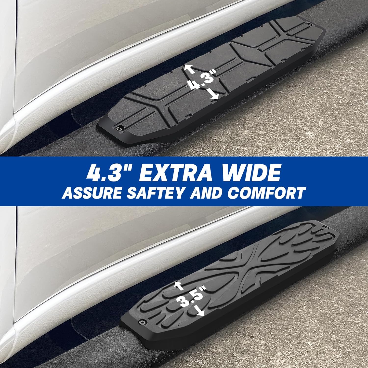 4.3 Inches plastic pedal pad with a non-slip texture, makes older and children safer getting on and off the truck safely without slipping and falling.