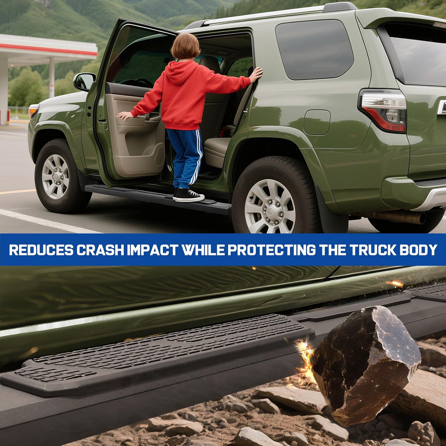 One-piece Die casting step bars are lightweight in construction, yet strong, adding valuable convenience to the 2025 2026 4runner. oe design for greater coordinated with stock styling 2025 2026 4runner body. step bars provide greater protection from truck body damage and reduce impact in a crash.