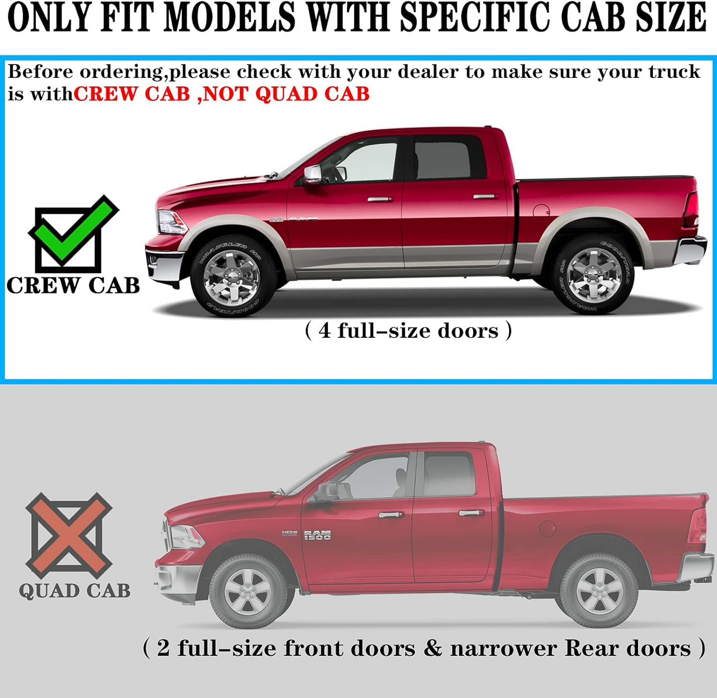 6.5¡± Running Boards Compatible with 2009-2018 Dodge Ram 1500 & 2010-2024 Ram 2500 3500 Crew Cab, Stainless Steel Side Steps T6 Style.- COMNOVA AUTOPART