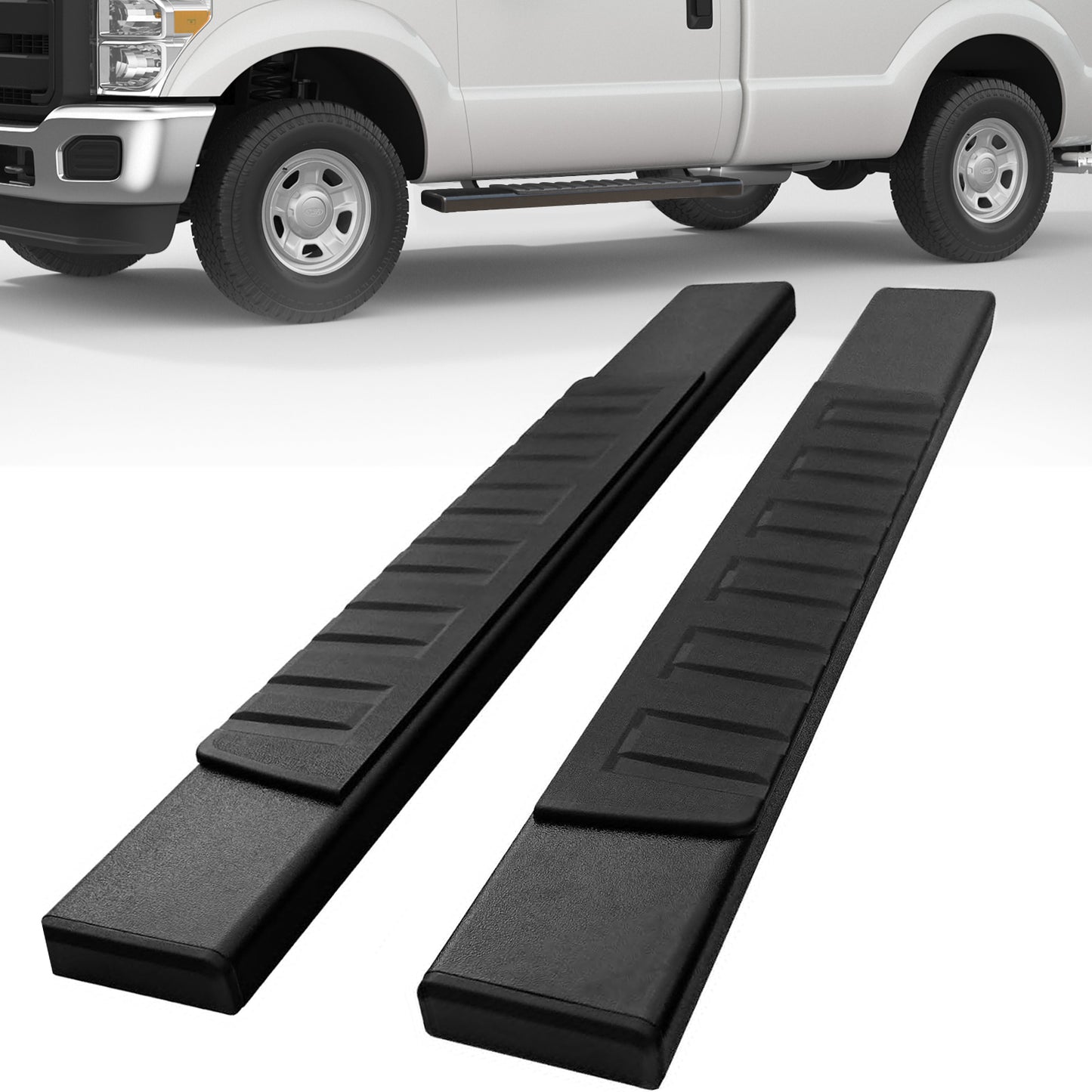 Black Running Boards Compatible with 1999-2016 Ford F250 F350 Superduty Regular Cab H6 Style.