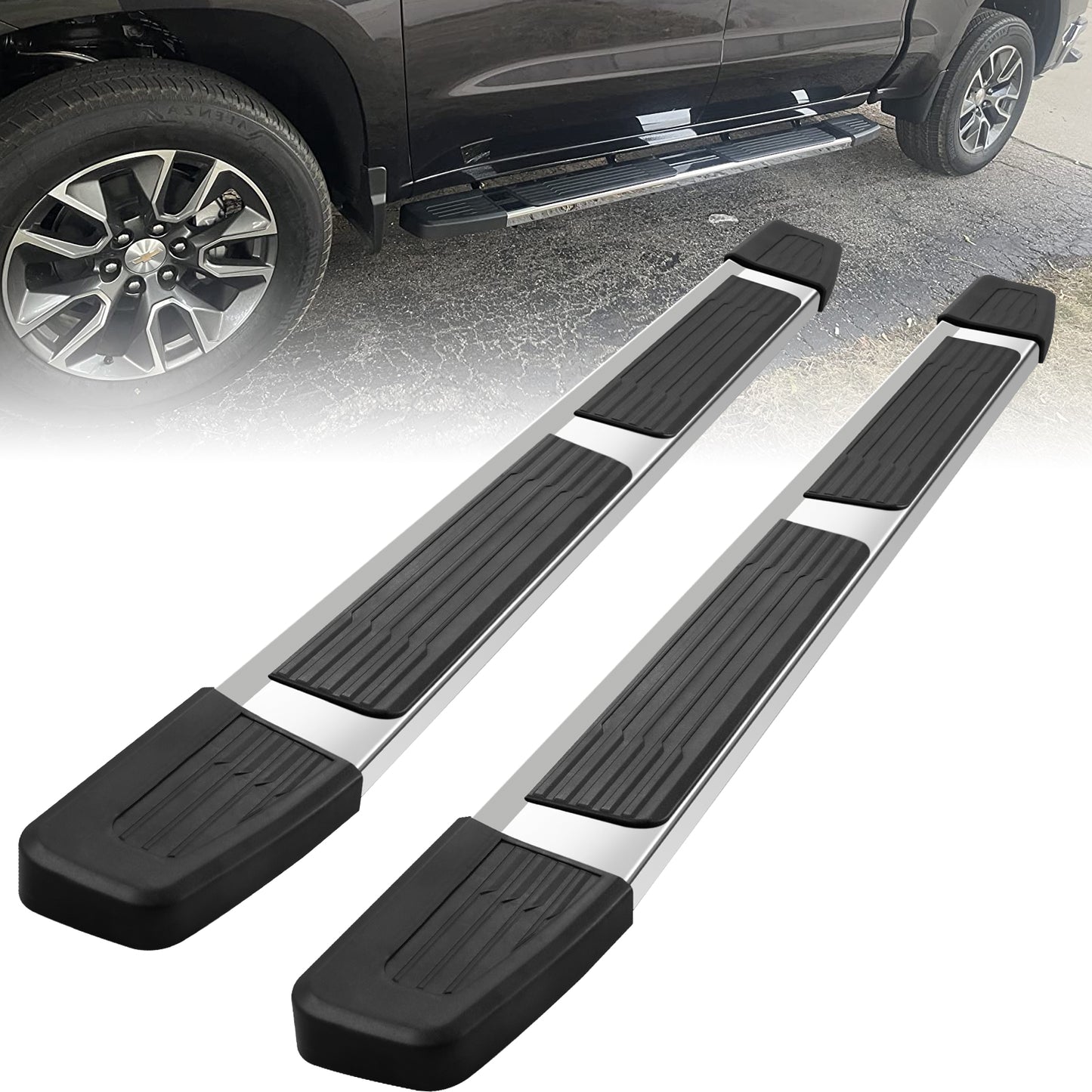 Running Boards Compatible with 2019-2024 Chevy Silverado/GMC Sierra 1500 Crew Cab, 2020-2024 Silverado/Sierra 2500HD 3500HD Crew Cab S6 Style.