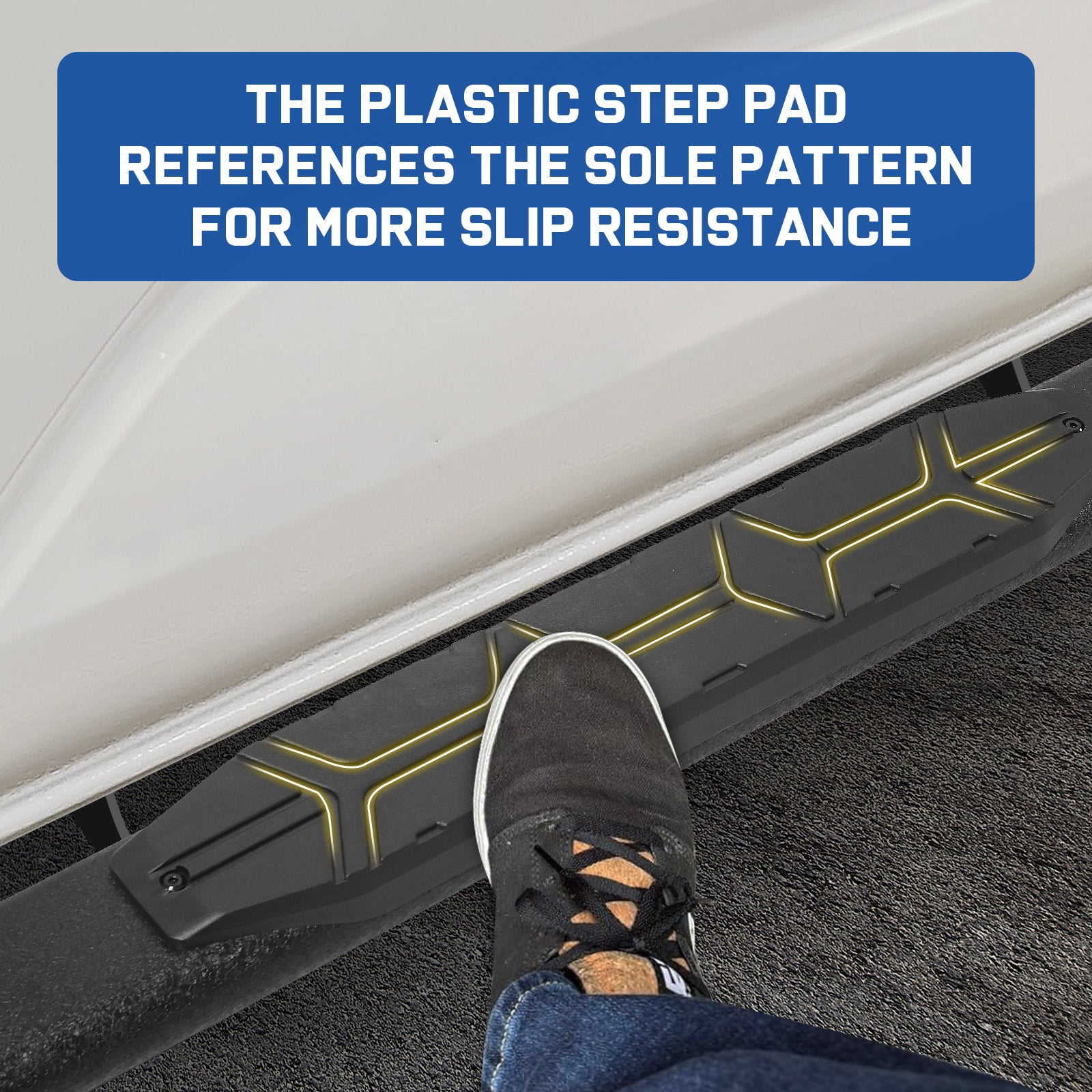 the plastic step pad references the sole pattern for more slip resistance - COMNOVA AUTOPART