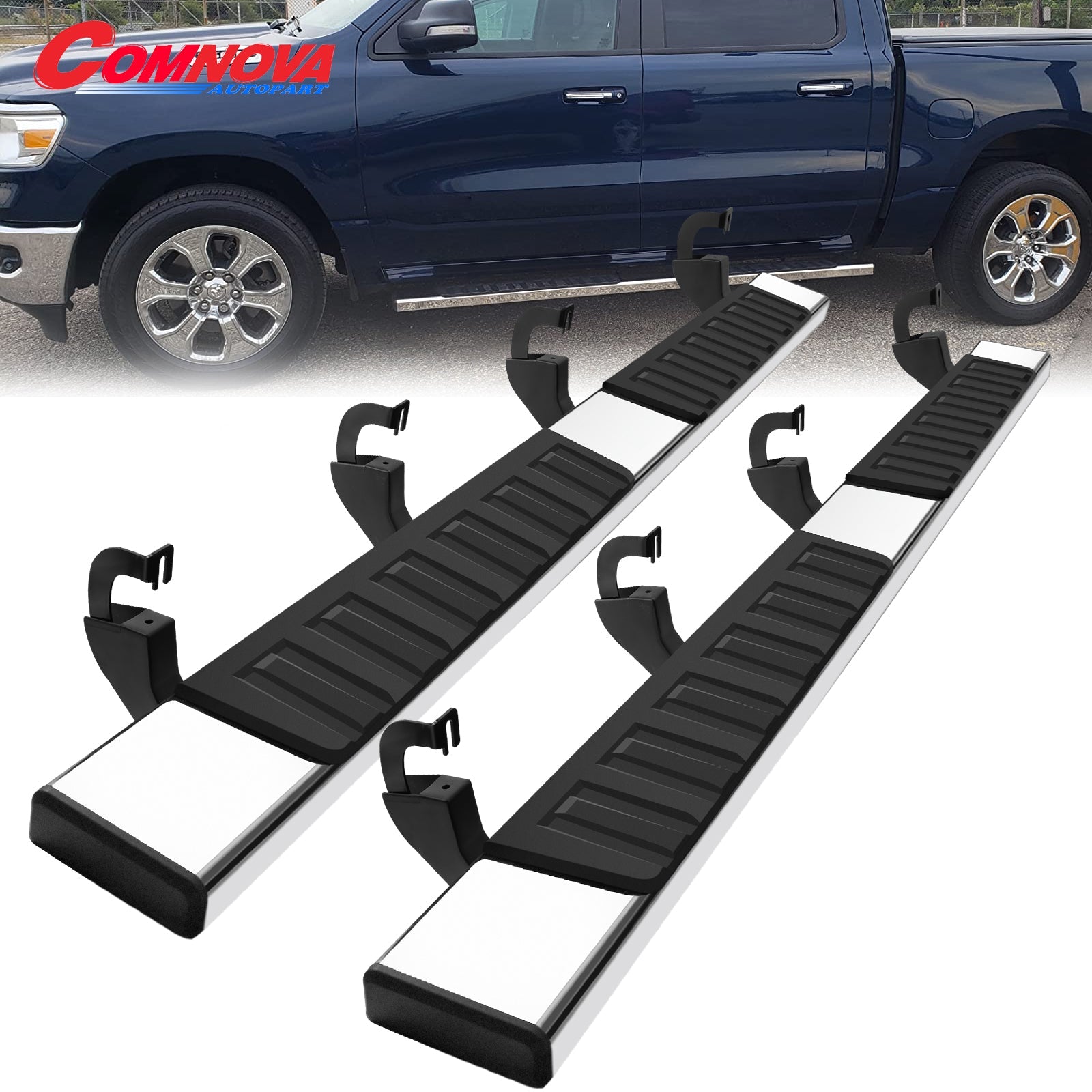 Running Boards Compatible with 2007-2018 Chevy Silverado/GMC Sierra 1500 2500 3500 Crew Cab & 2019 Silverado/Sierra 2500HD 3500HD Crew Cab H6 Style. - COMNOVA AUTOPART