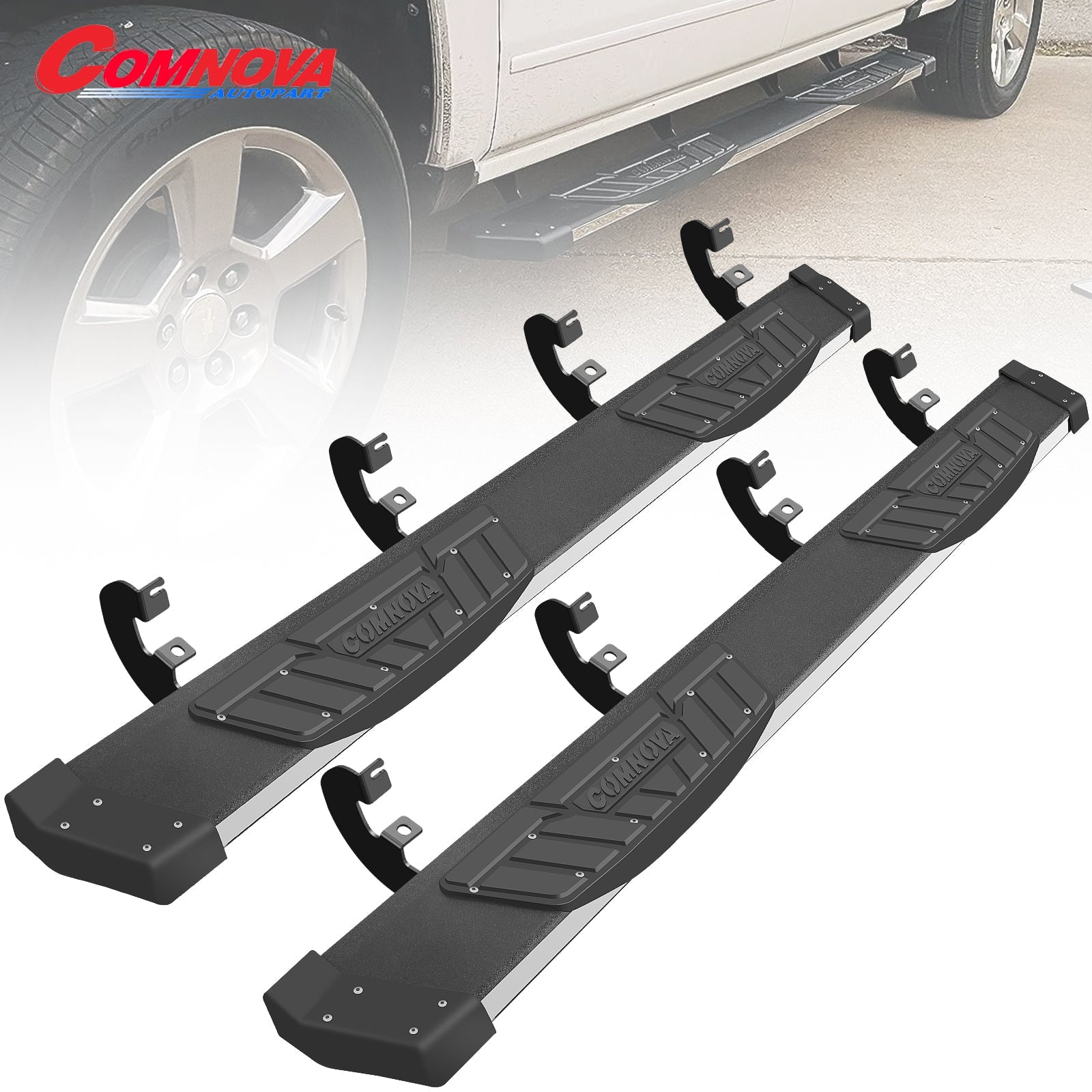 COMNOVA 6.5 Inches Running Boards Compatible with 2019-2024 Chevy Silverado/GMC Sierra 1500 & 2020-2024 Silverado/Sierra 2500HD 3500HD Crew Cab K65 Style. - COMNOVA AUTOPART