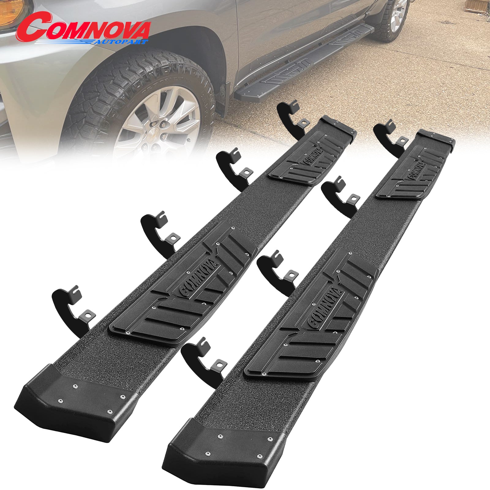 COMNOVA 6.5 Inches Running Boards Compatible with 2019-2024 Chevy Silverado/GMC Sierra 1500 & 2020-2024 Silverado/Sierra 2500HD 3500HD Crew Cab K65 Style.- COMNOVA AUTPPART