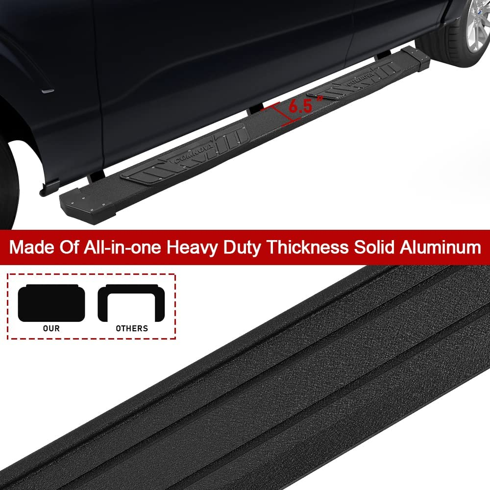 COMNOVA Running Boards 6.5 Inches Compatible with 2007-2018 Chevy Silverado/GMC Sierra 1500 & 2500HD 3500HD Crew Cab, 2019 Silverado/Sierra 2500HD 3500HD Crew Cab K65 Style.- COMNOVA AUTOPART