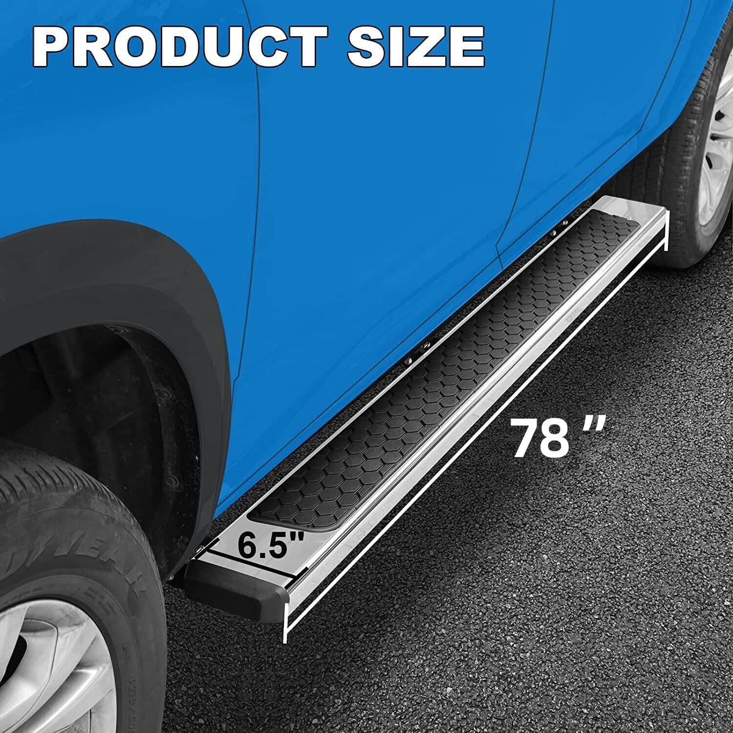 Stainless Steel Running Boards Compatible with 2019-2024 Chevy Silverado/Serria 1500 Double Cab, 2020-2024 Chevy Silverado/Serria 2500HD 3500HD Double Cab D6 Style. - COMNOVA AUTOPART