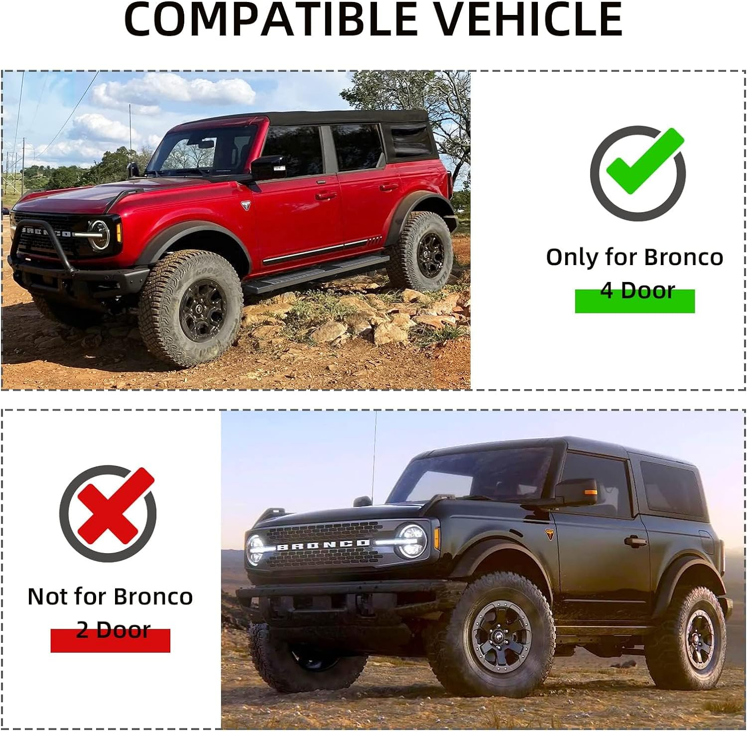 Black Running Boards Compatible with 2021-2024 Ford Bronco 4 Doors H6 Style.-COMNOVA AUTOPART