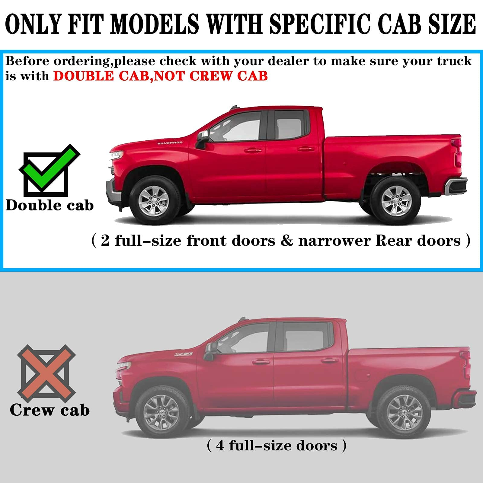 Running Boards Nerf Bars for 2007-2018 Chevy Silverado/GMC Sierra Extended cab Double Cab (3/4 Size Rear Door) & 2019 Silverado/Sierra 2500HD 3500HD Double Cab (Exclude 07 Classic) H6 Style. - COMNOVA AUTOPART