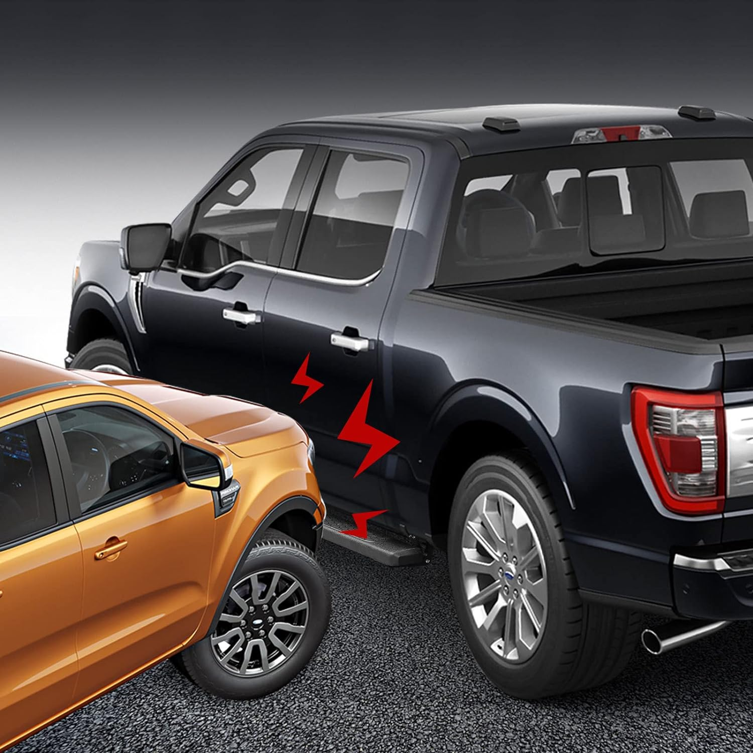 Black Running Boards for 2022-2024 Toyota Tundra CrewMax Cab D6 Style. - COMNOVA AUTOPART