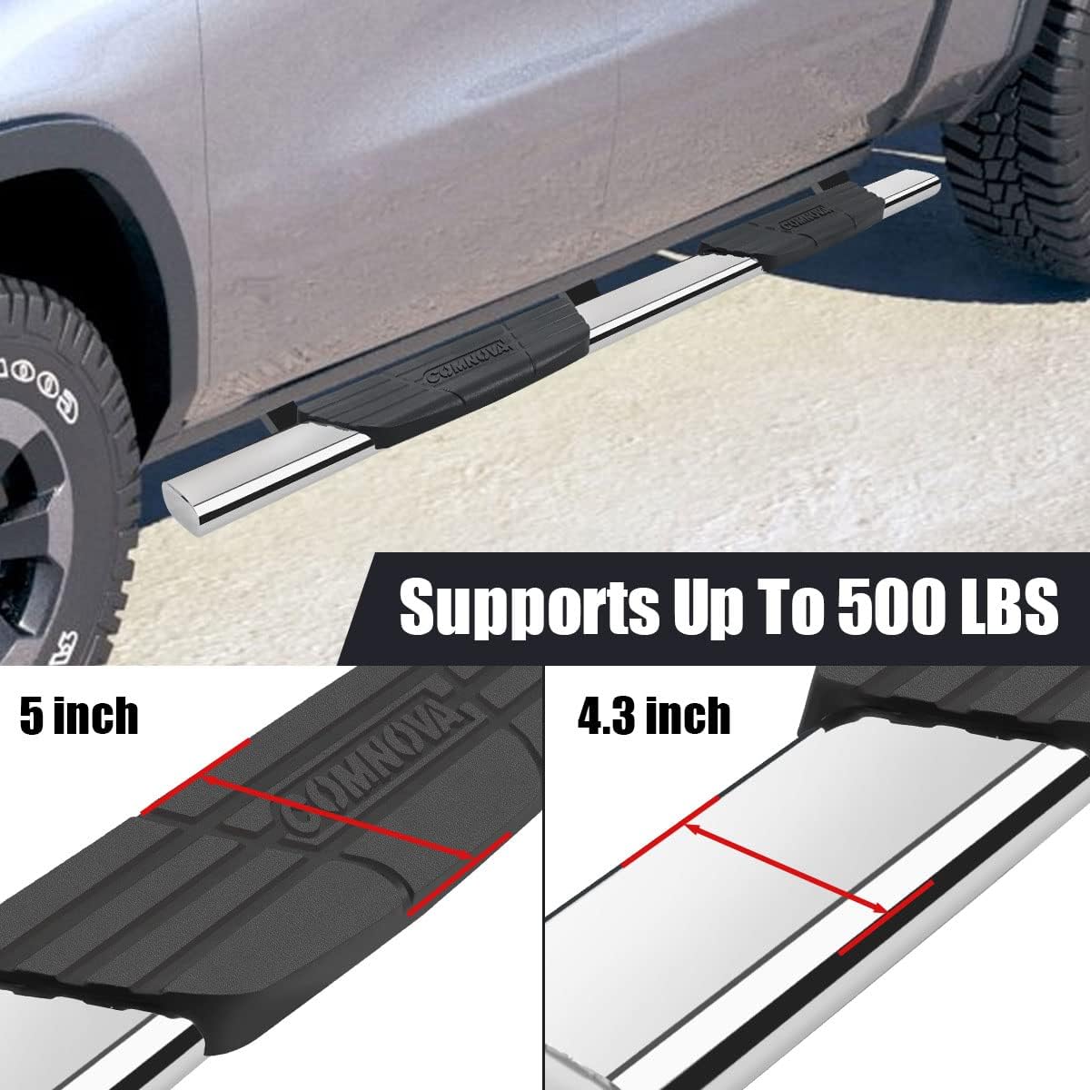 COMNOVA 4.5" Running Boards Compatible with 2007-2018 Chevy Silverado/GMC Sierra 1500 2500HD 3500HD Crew Cab, 2019 Chevy Silverado/GMC Sierra 2500HD 3500HD, Oval Texturel Nerf Bars 8X Style. - COMNOVA AUTOPART