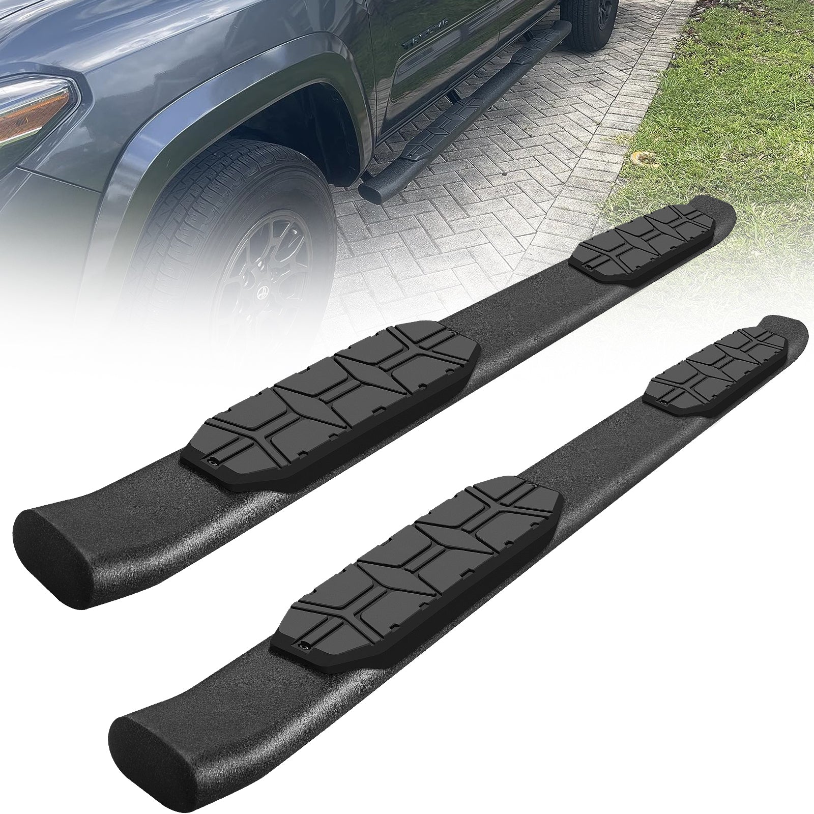 Running Boards Compatible with 2005-2023 Nissan Frontier Crew Cab, 4.3 Inches Oval Nerf Bars 5X Style. - COMNOVA AUTOPART