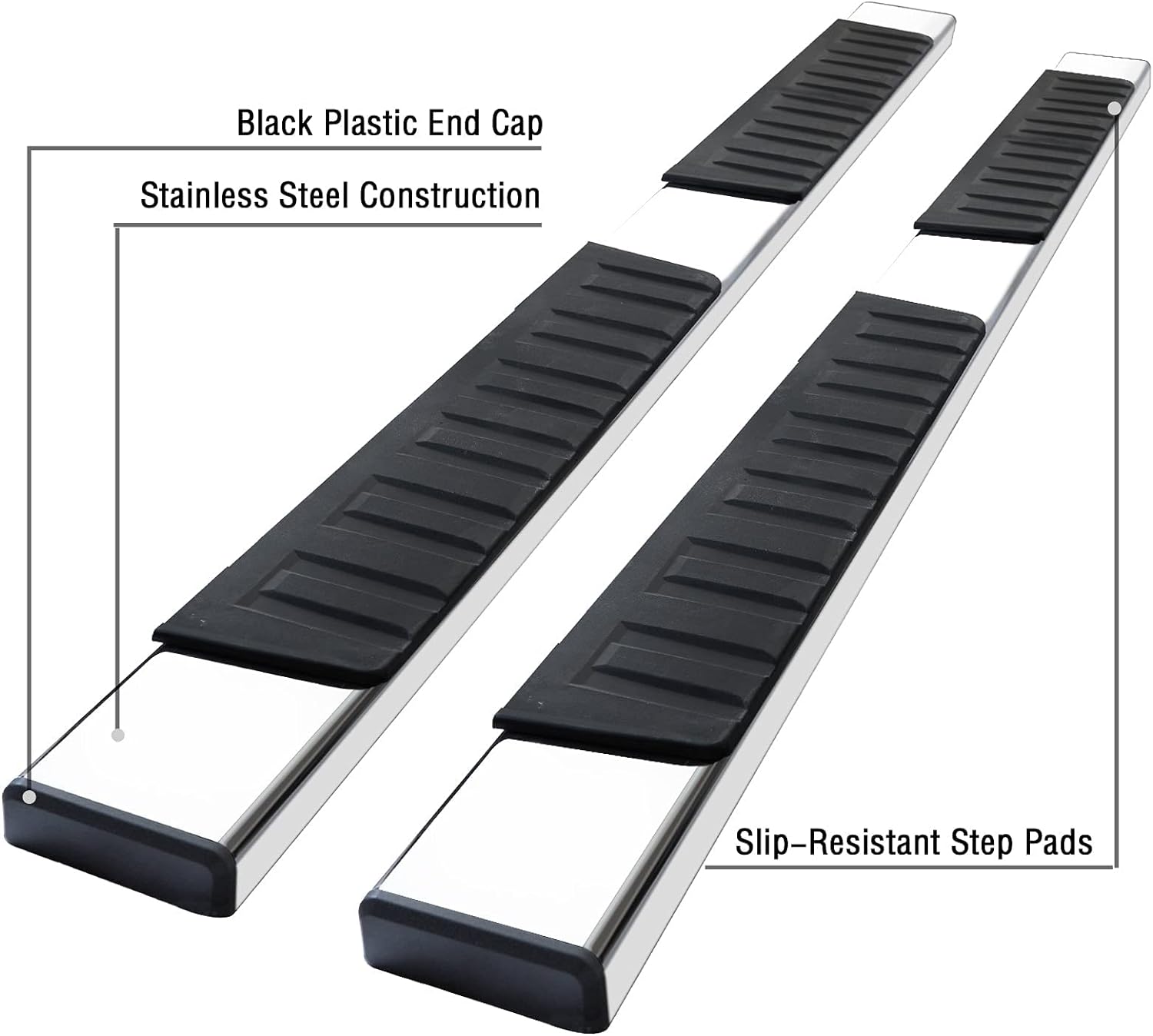 Running Boards Compatible with 2001-2013 Chevy Silverado Crew Cab, Stainless Steel Side Steps H6 Style.