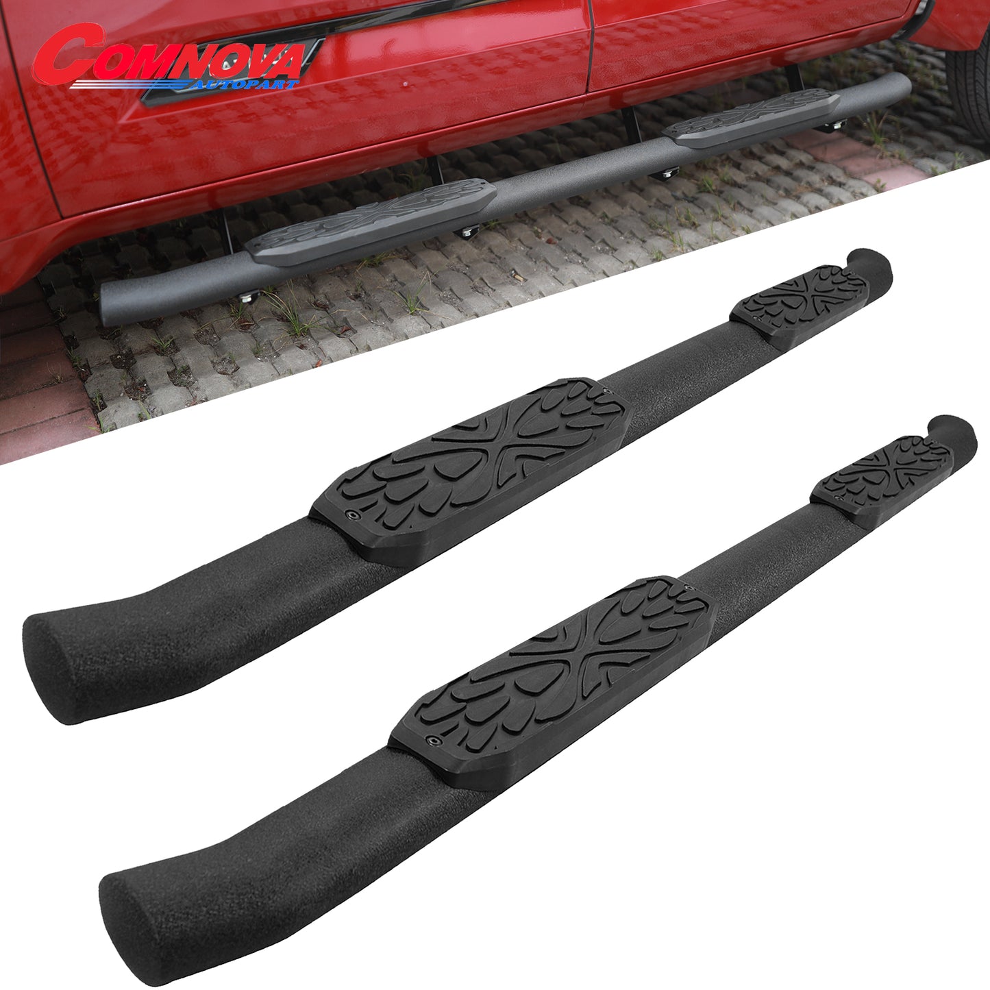 Running Boards Compatible with 2005-2023 Toyota Tacoma Double with 4 Full-Size Doors. 3.5 Inches Oval Nerf Bars 7X Style. - COMNOVA AUTOPART