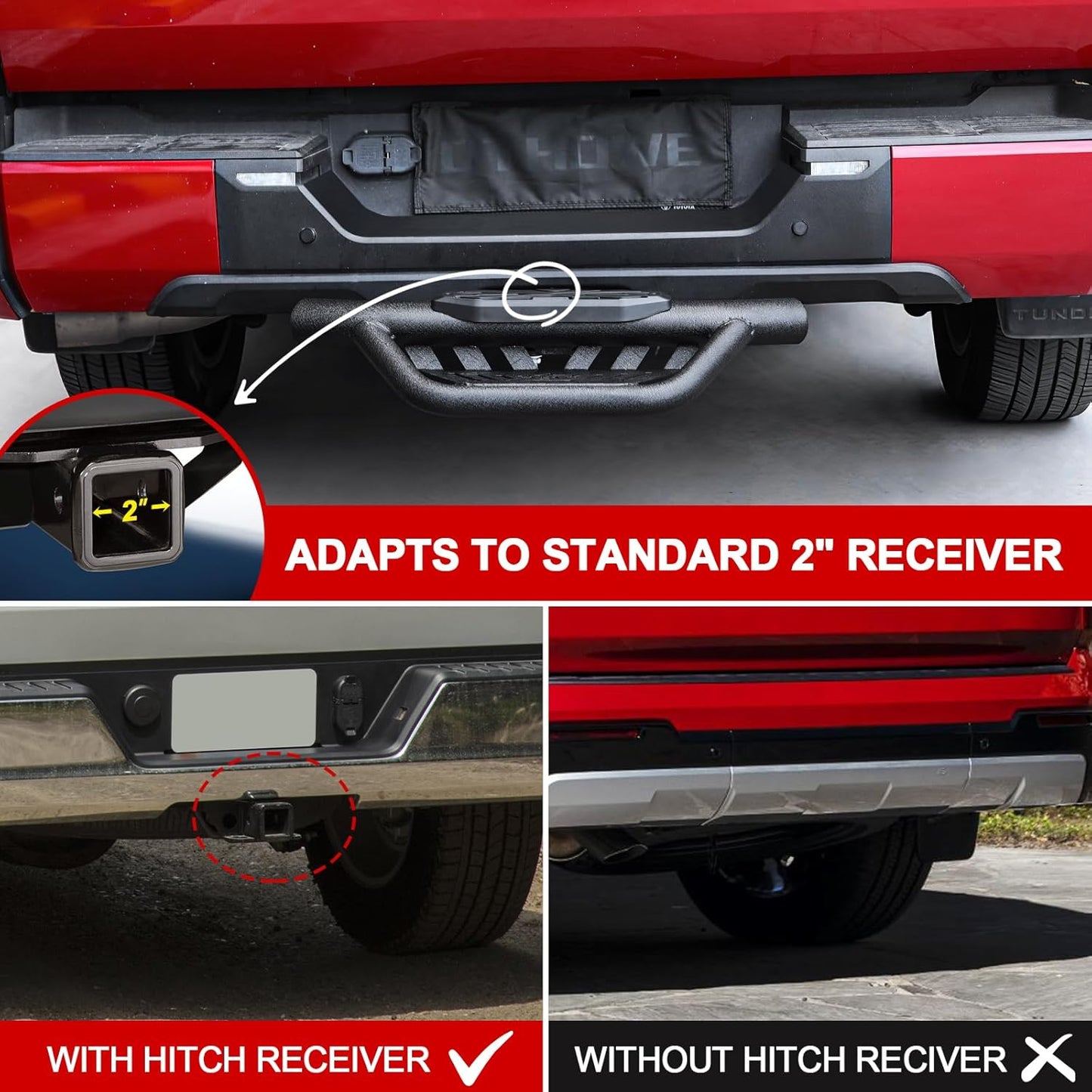 COMNOVA Double Layer Tow Hitch Step for 2" Hitch Receiver, Carbon Steel with Dual-Stage Black Powder Anti-Slip Trailer Hitch Step Universal Fit for Trucks SUV Car Van
