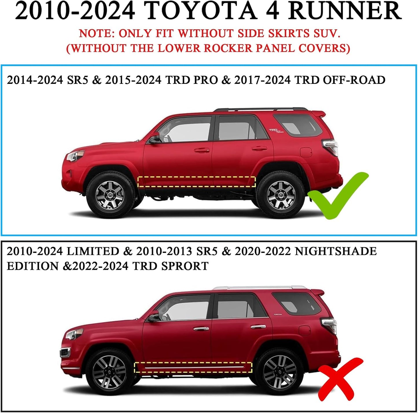 COMNOVA Running Boards Compatible with 2010-2024 Toyota 4Runner Without Side Skirts(Excl.10-13 Sr5, 10-24 Limited, 20-22 Nightshade Edition, 22-24 TRD Sport). Two Stairs Nerf Bars Rock Sliders Rail.