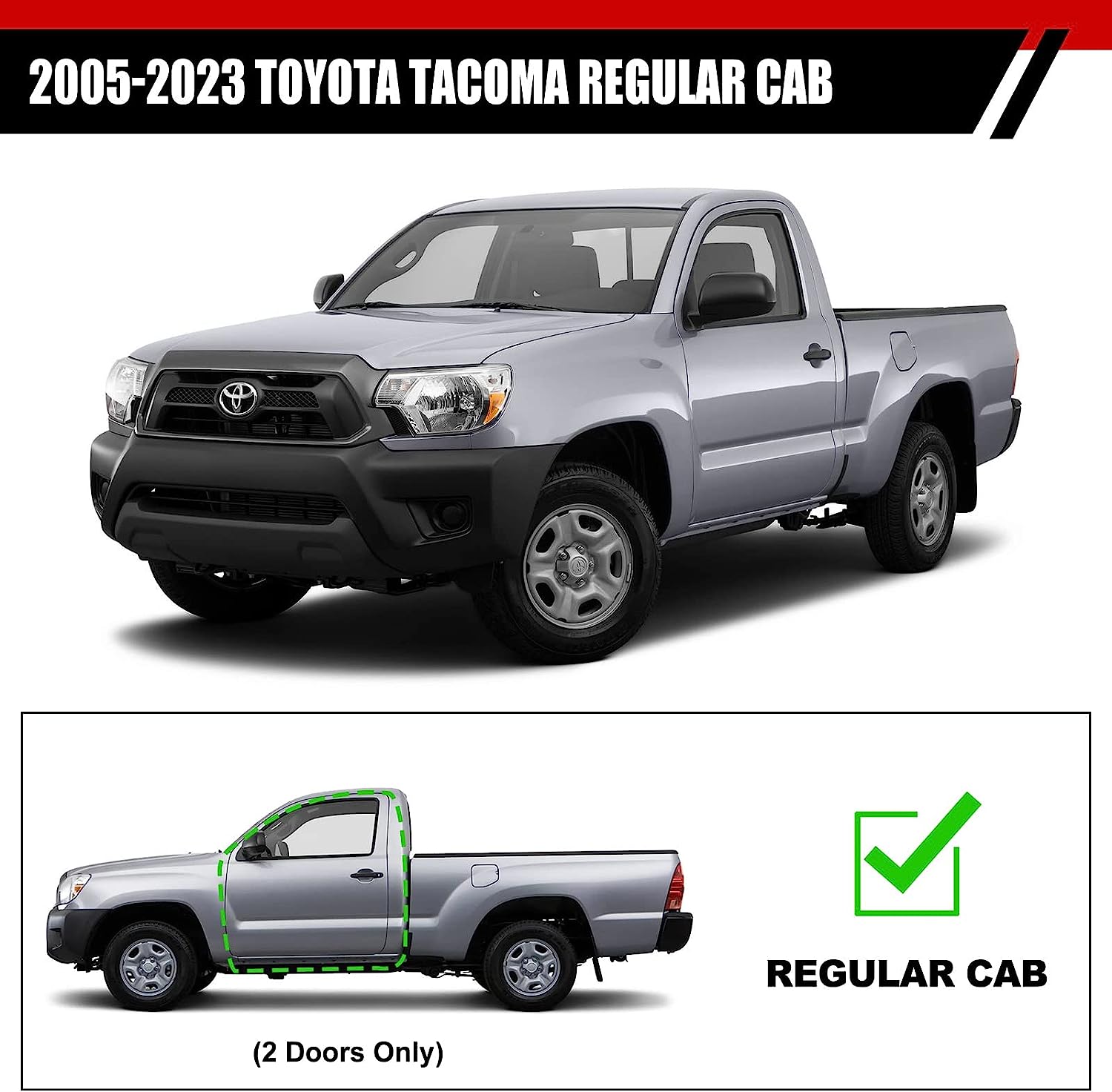 Running Boards Compatible with 2005-2023 Toyota Tacoma Regular / Standard / Single Cab, Stainless Steel Side Steps H6 Style. - COMNOVA AUTOPART