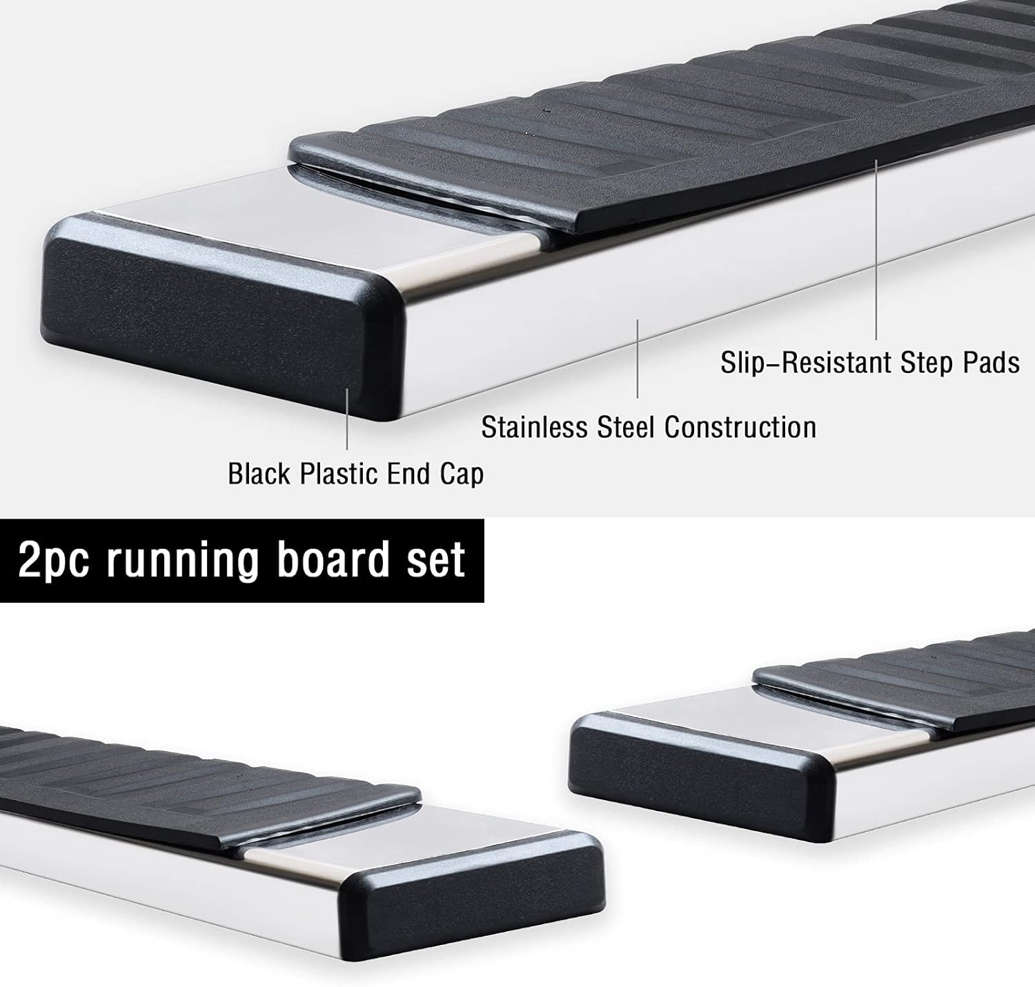 Running Boards Compatible with 2006-2014 Honda Ridgeline, Stainless Steel Side Steps H6 Style.