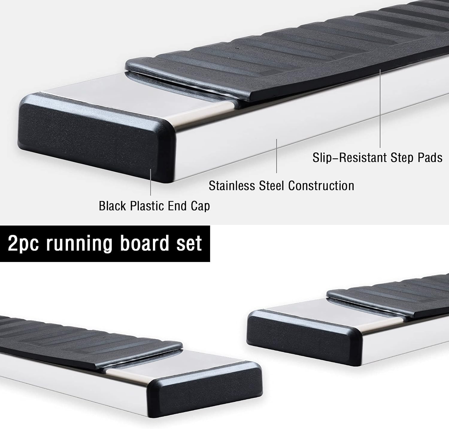 Running Boards Compatible with 2015-2024 Ford F150 Super Cab, Stainless Steel Side Steps H6 Style.