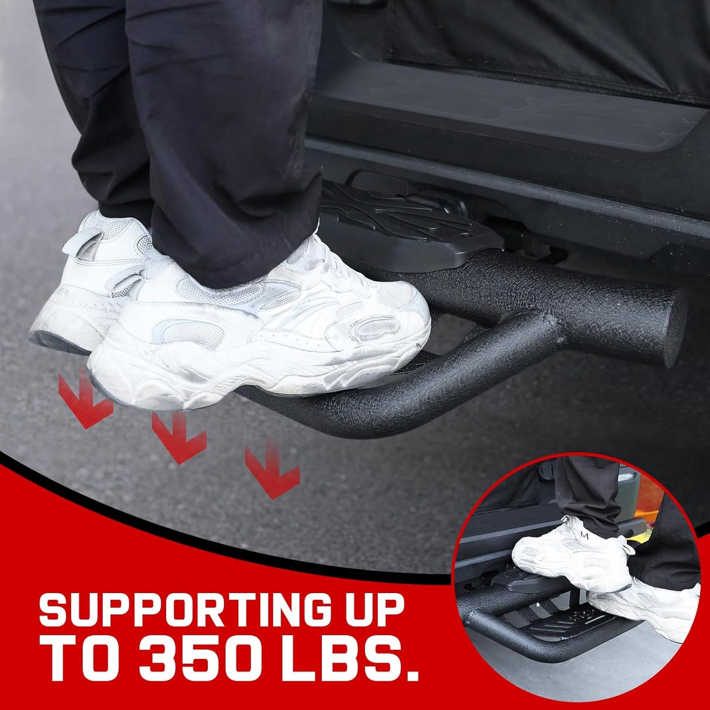 COMNOVA Double Layer Tow Hitch Step for 2" Hitch Receiver, Carbon Steel with Dual-Stage Black Powder Anti-Slip Trailer Hitch Step Universal Fit for Trucks SUV Car Van