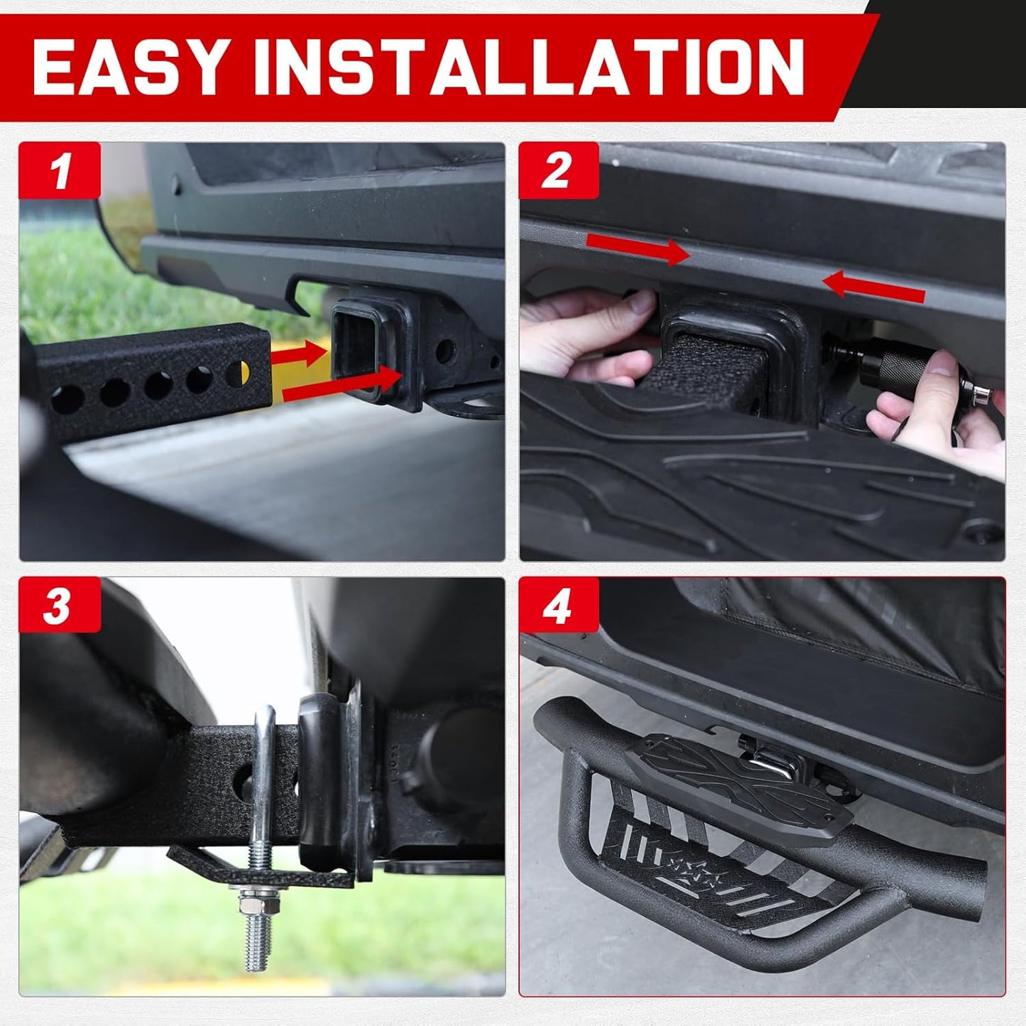 COMNOVA Double Layer Tow Hitch Step for 2" Hitch Receiver, Carbon Steel with Dual-Stage Black Powder Anti-Slip Trailer Hitch Step Universal Fit for Trucks SUV Car Van