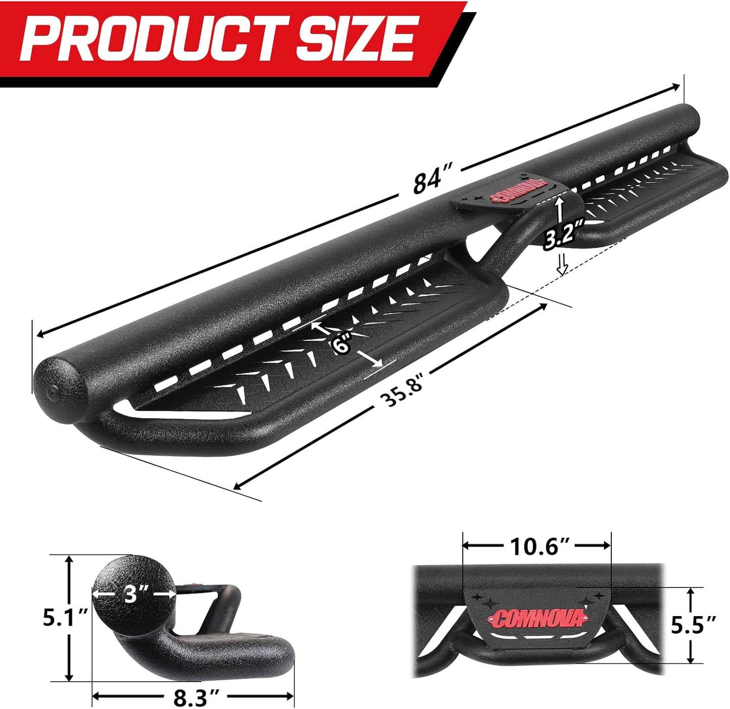 COMNOVA Running Boards Compatible with 2005-2023 Toyota Tacoma Double Cab with 4 Full-Size Doors. Bolt-on Nerf Bar Step Bars, Tacoma Heavy-Duty Steel Two Stairs Design Side Steps.