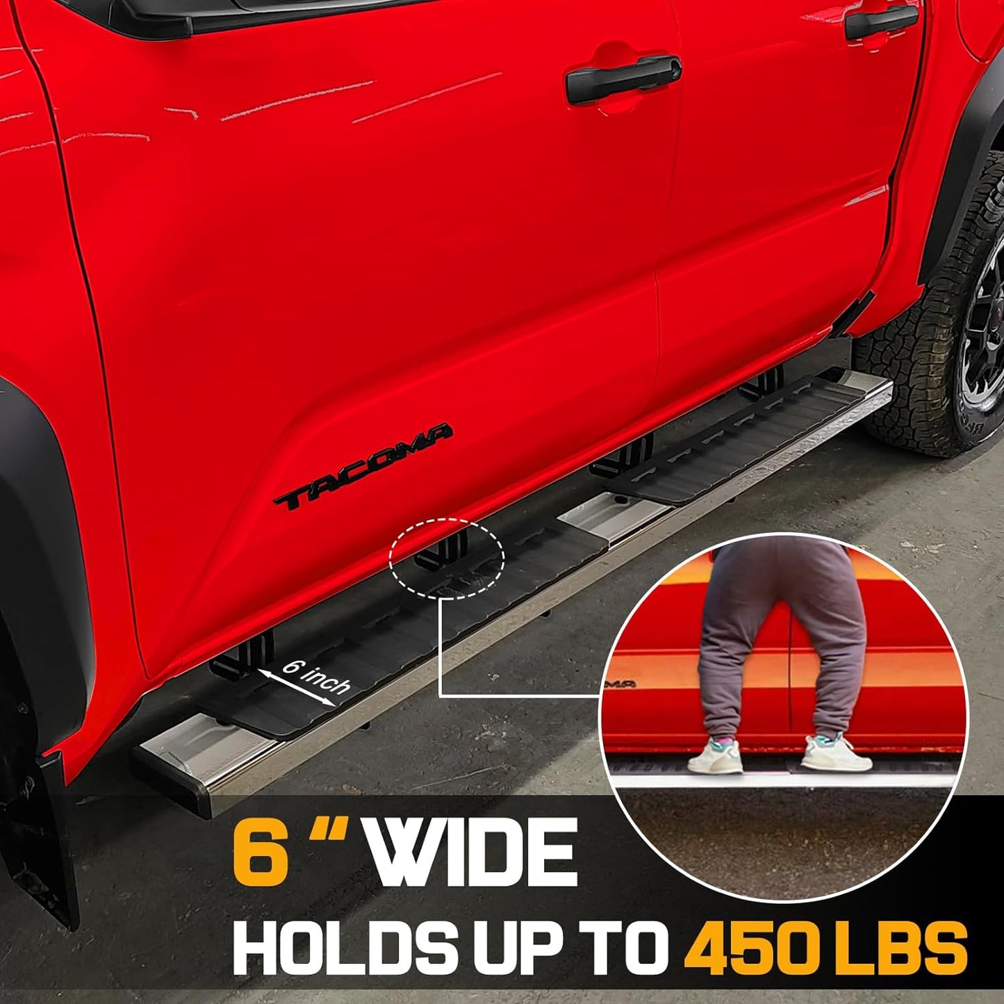 6 Inches Running Boards for 2024 Toyota Tacoma Double Cab with 4 Full-Size Doors. Side Steps Running Boards for Toyota Tacoma Made with Stainless Steel . COMNOVA AUTOPART