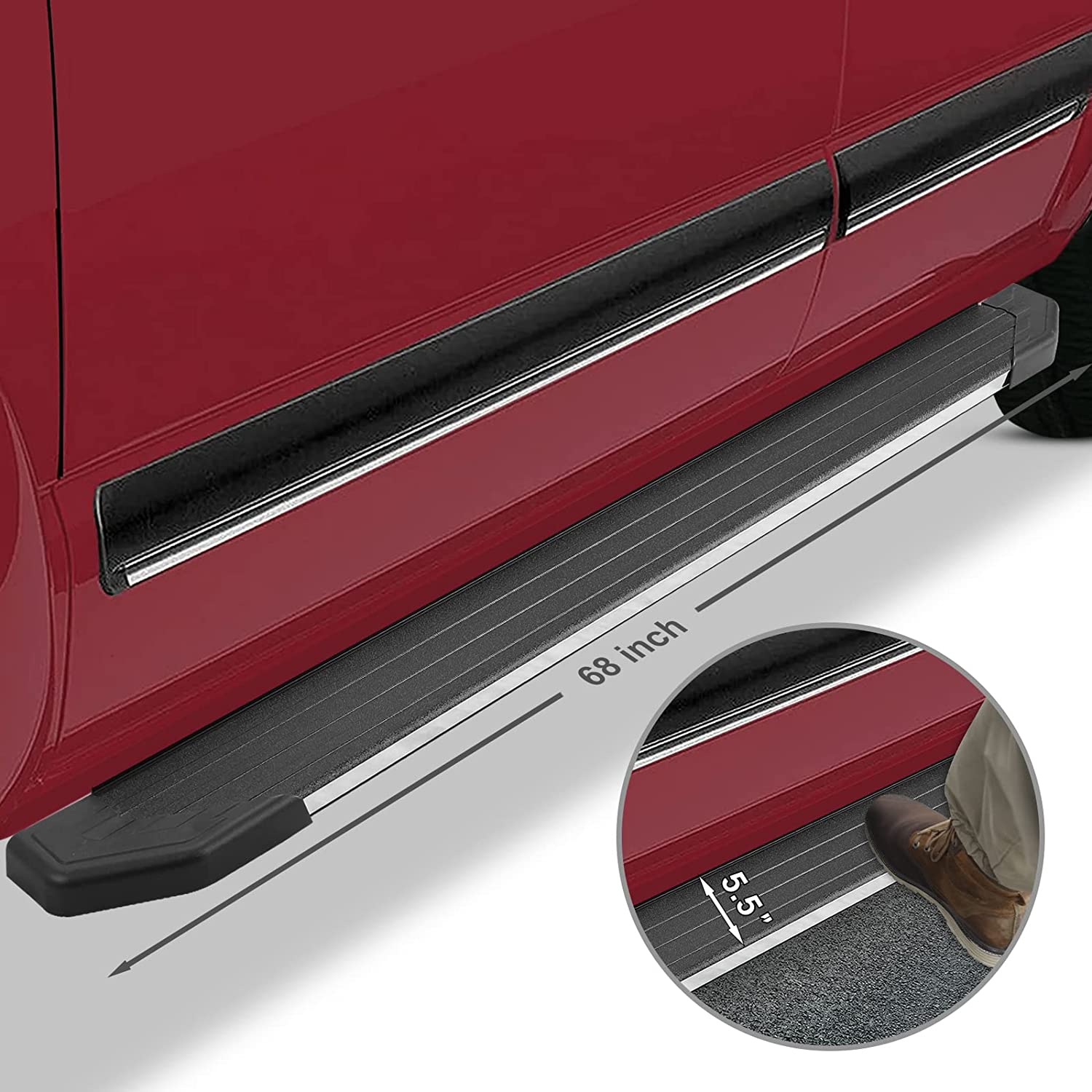 Aluminum Running Boards Compatible with 2010-2024 Limited & 2010-2013 SR5 & 2020-2022 Nightshade Edition & 2022-2024 TRD Sport. 5.5Inch Step Bars Rock Sliders C70 Style. - COMNOVA AUTOPART