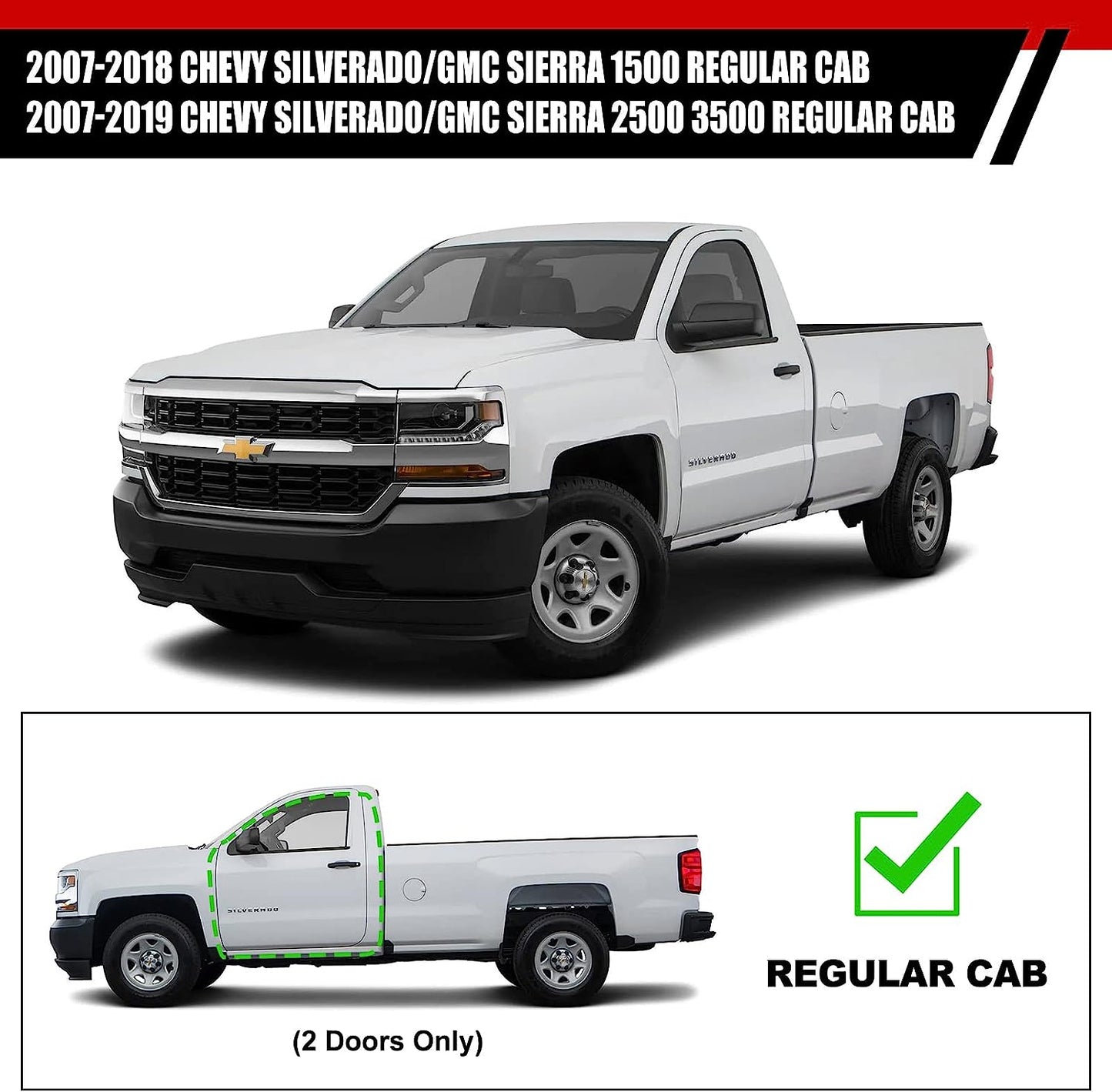 Running Boards Compatible with 2007-2018 Chevy Silverado/Gmc Sierra 1500, 2007-2019 2500HD 3500HD Regular Cab H6 Style. - COMNOVA AUTOPART