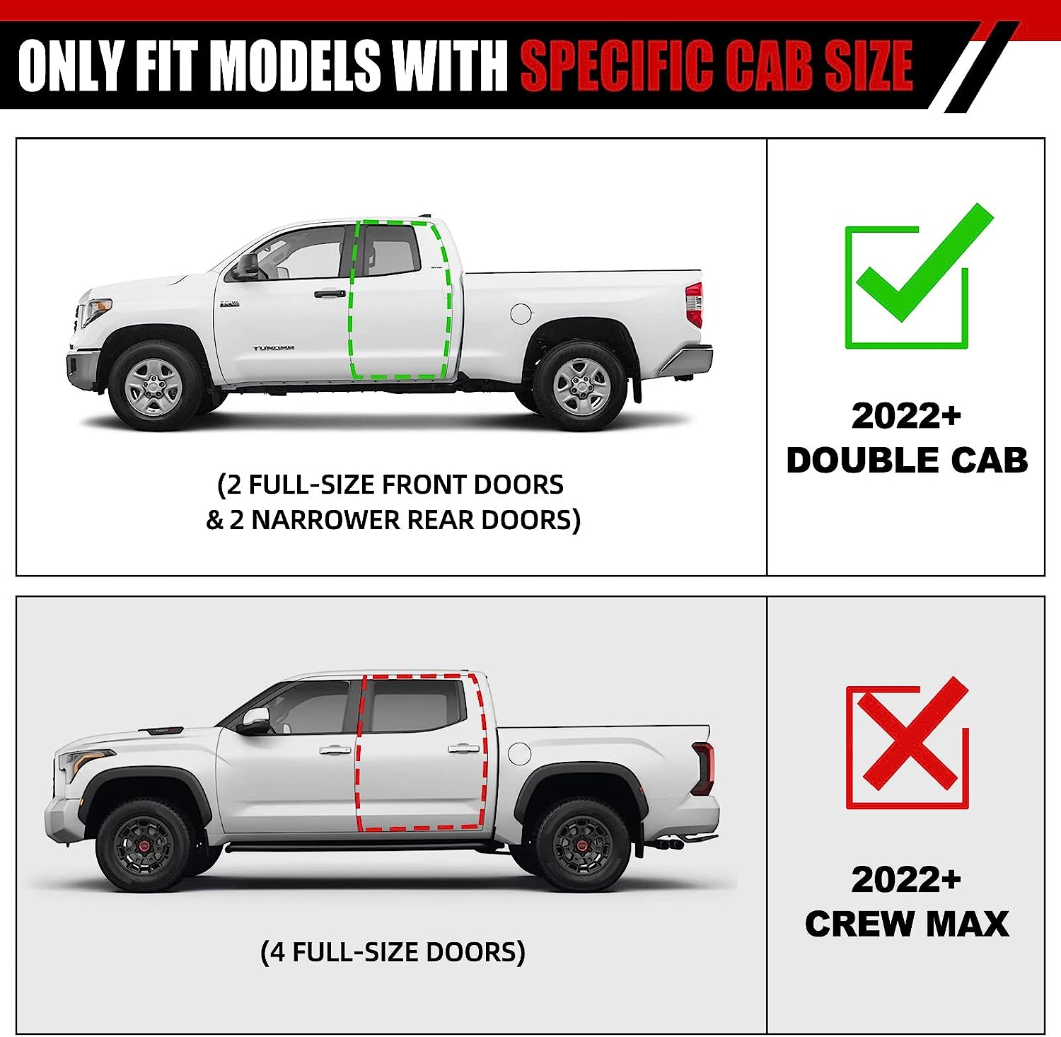 Running Boards Compatible with 2022-2024 Toyota Tundra Double Cab with 3/4 Size Rear Doors, Stainless Steel Side Steps H6 Style.- COMNOVA AUTOPART