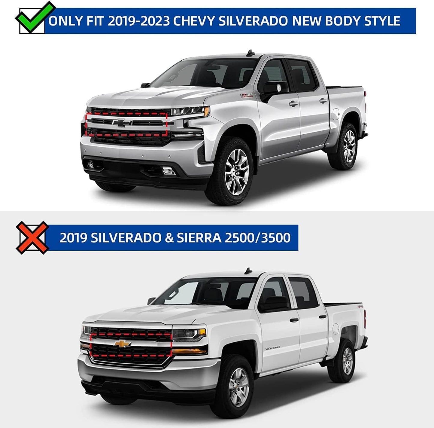 Running Boards Compatible with 2019-2024 Chevy Silverado/Sierra 1500 Crew Cab & 2020-2024 Chevy Silverado/Sierra 2500HD 3500HD Crew Cab. 4.3 Inches Oval Nerf Bars 5X Style.