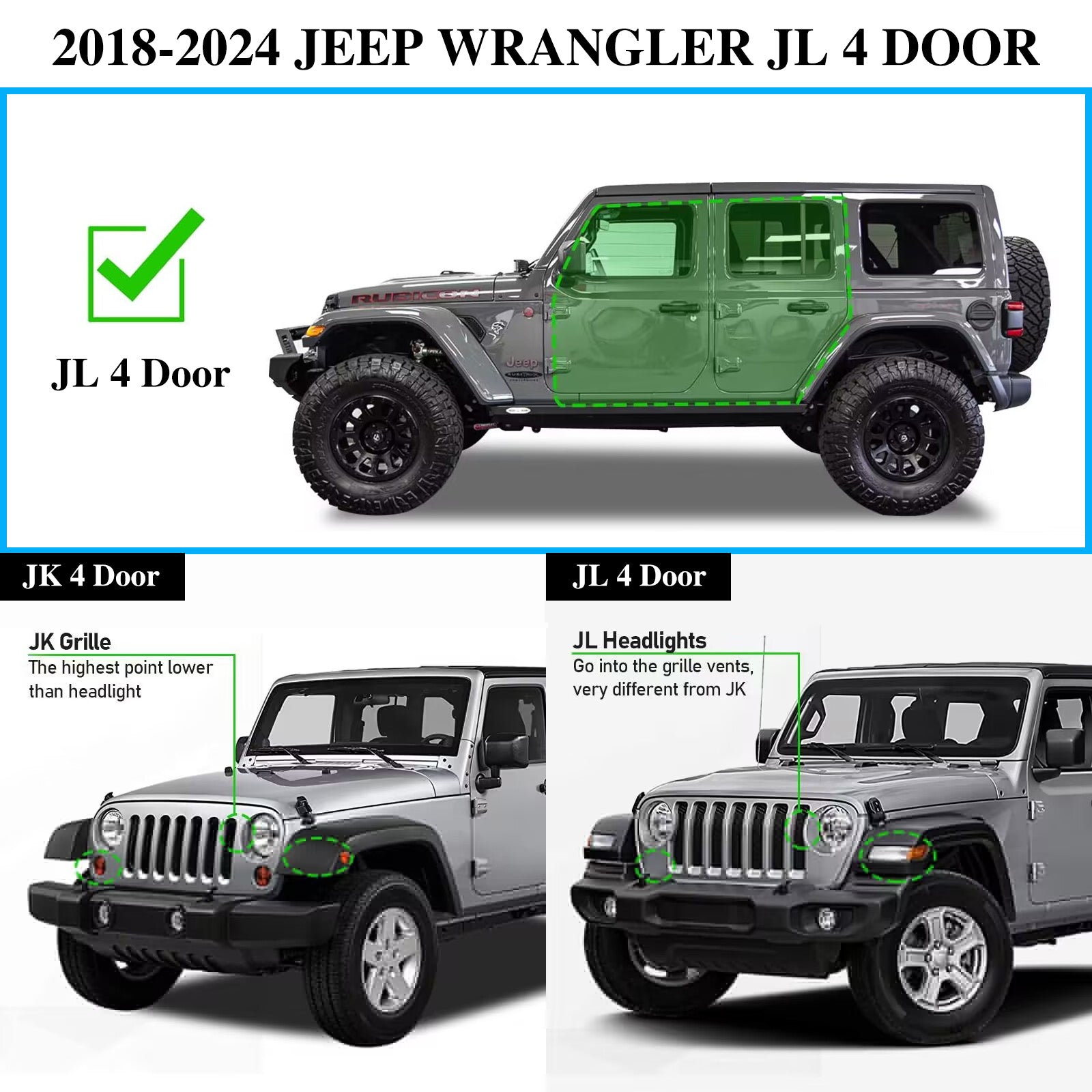 Nerf Bars Running Boards Fit 2018-2024 Jeep Wrangler JL 4 Doors. Does NOT Fit 2018 Wrangler JK.