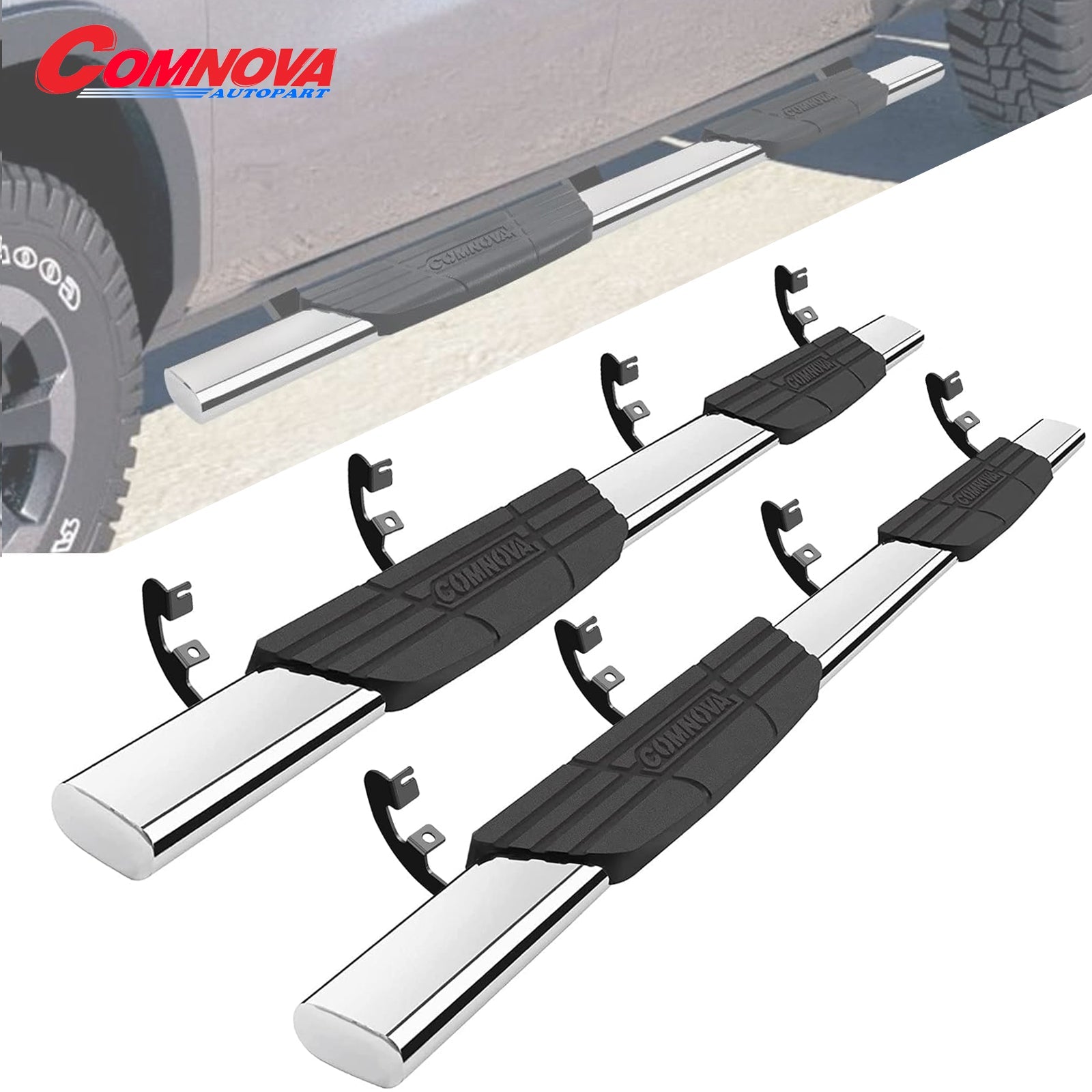 COMNOVA 4.5" Running Boards Compatible with 2019-2024 Chevy Silverado/GMC Sierra 1500 Crew Cab & 2020-2024 Silverado/sierra 2500hd 3500hd Crew Cab, Oval Texturel Nerf Bars 8X Style. COMNOVA AUTOPART