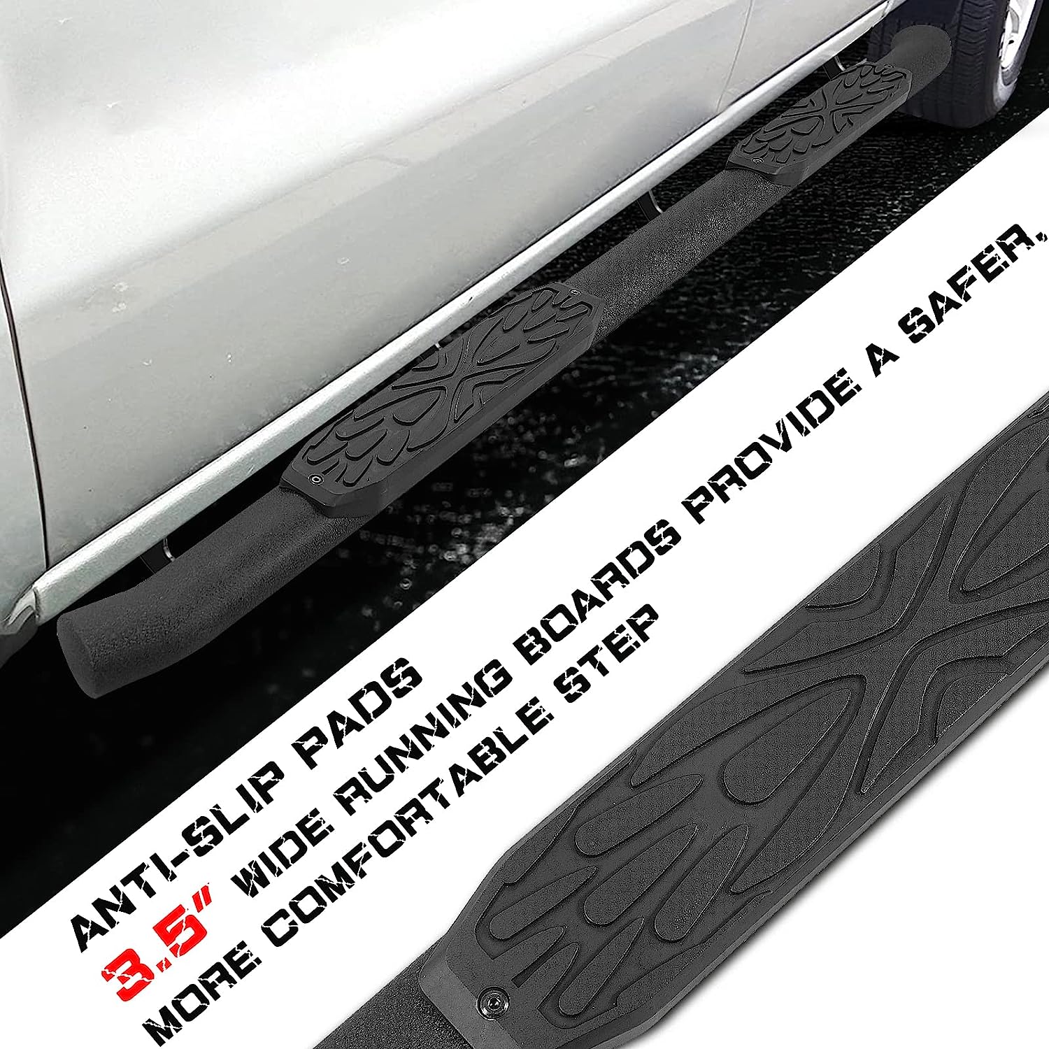 Running Boards Compatible with 2005-2023 Toyota Tacoma Double with 4 Full-Size Doors.  3.5 Inches Oval Nerf Bars 7X Style. - COMNOVA AUTOPART